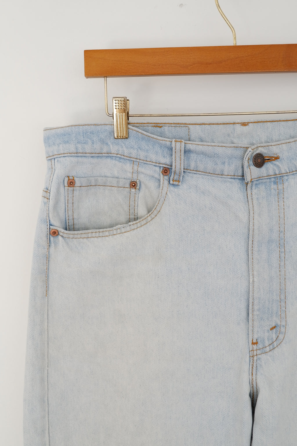 Levis Vintage Light 505 Light Wash Relaxed Fit Ripped Jeans - 38