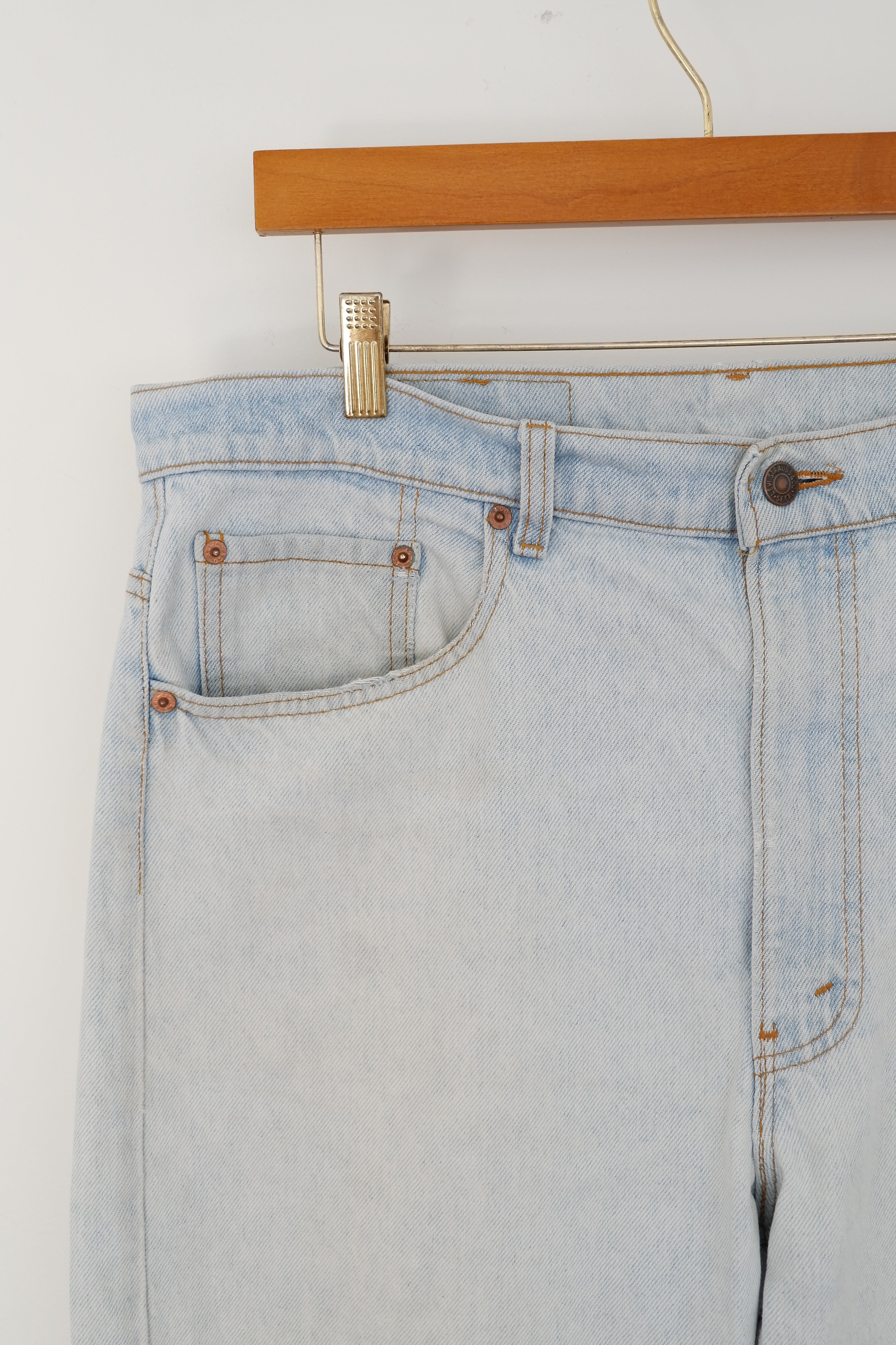 Levis Vintage Light 505 Light Wash Relaxed Fit Ripped Jeans - 38