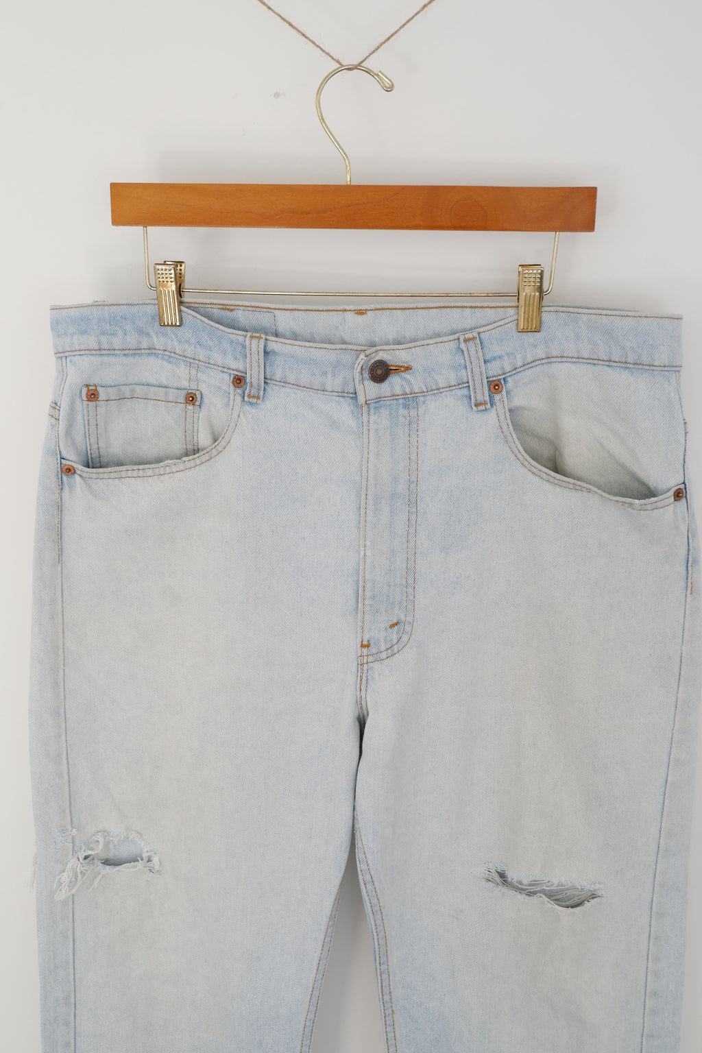 Levis Vintage Light 505 Light Wash Relaxed Fit Ripped Jeans - 38