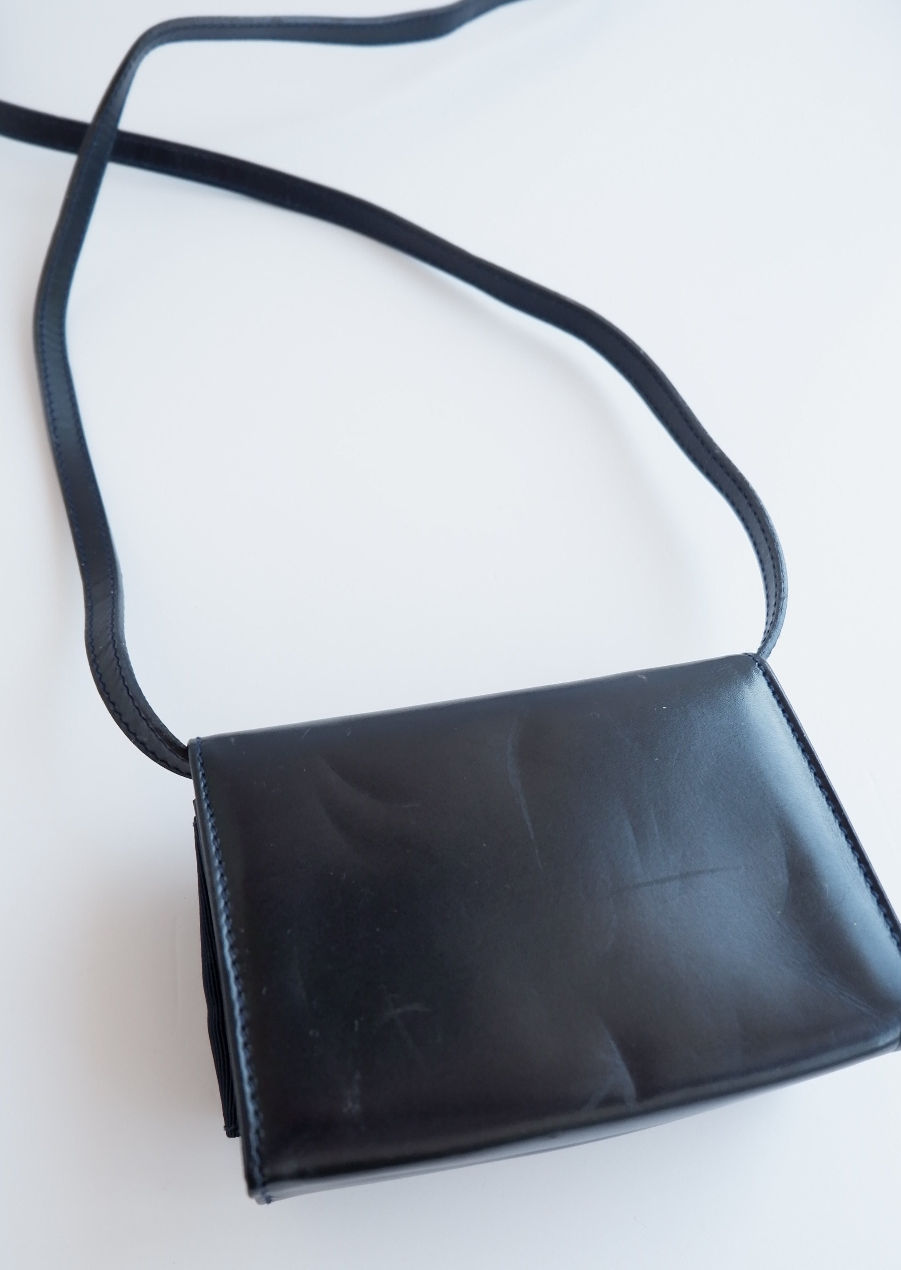 Authentic Preowed Ferragmo Navy Leather Micro Crossbody Bag