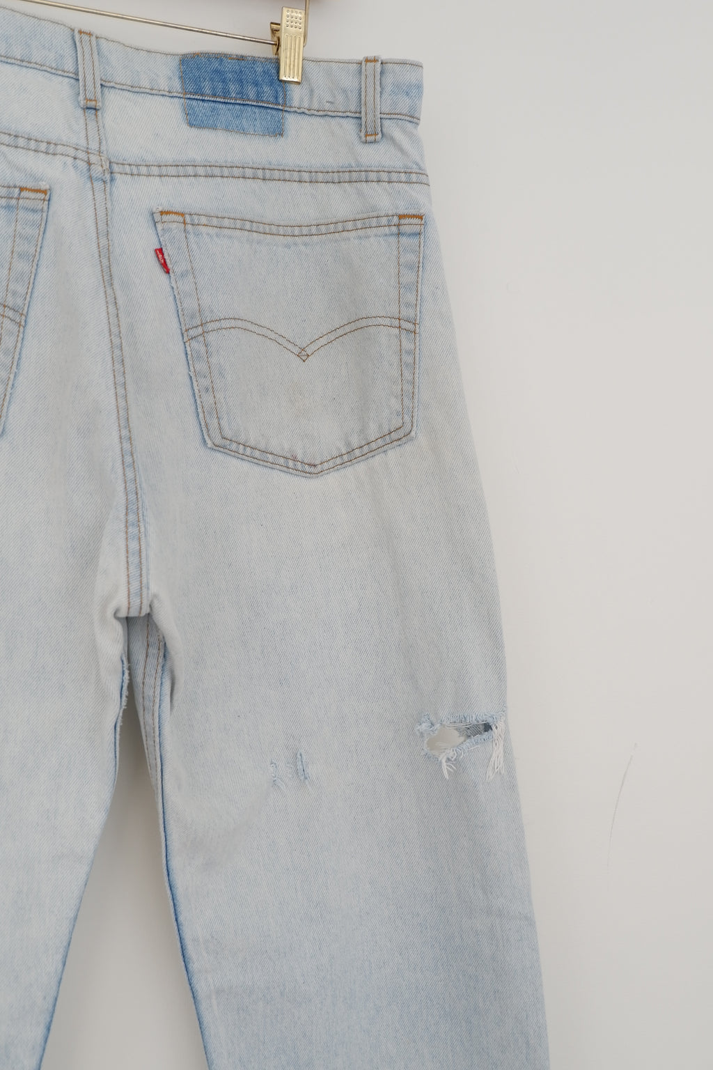 Levis Vintage Light 505 Light Wash Relaxed Fit Ripped Jeans - 38