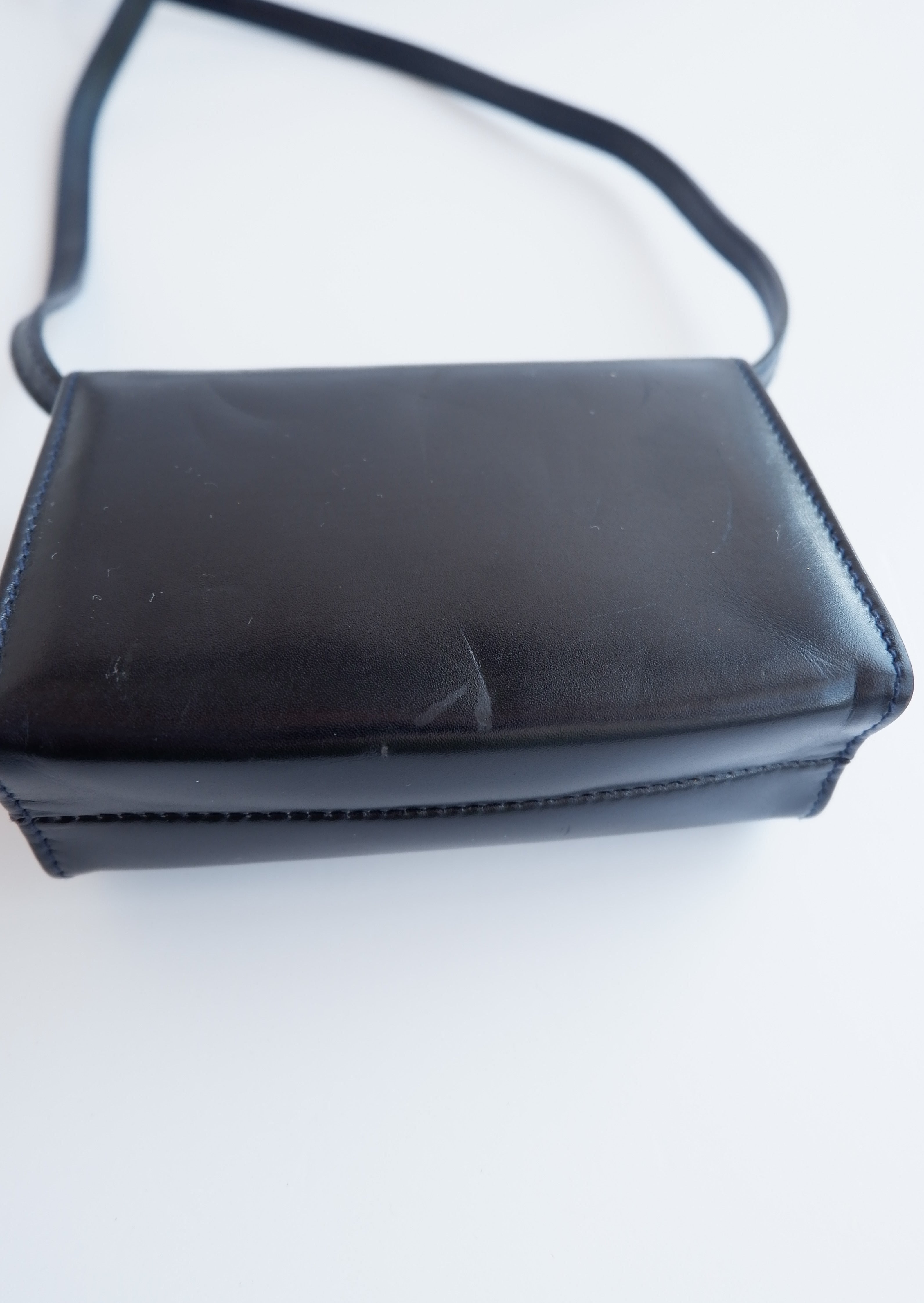 Authentic Preowed Ferragmo Navy Leather Micro Crossbody Bag