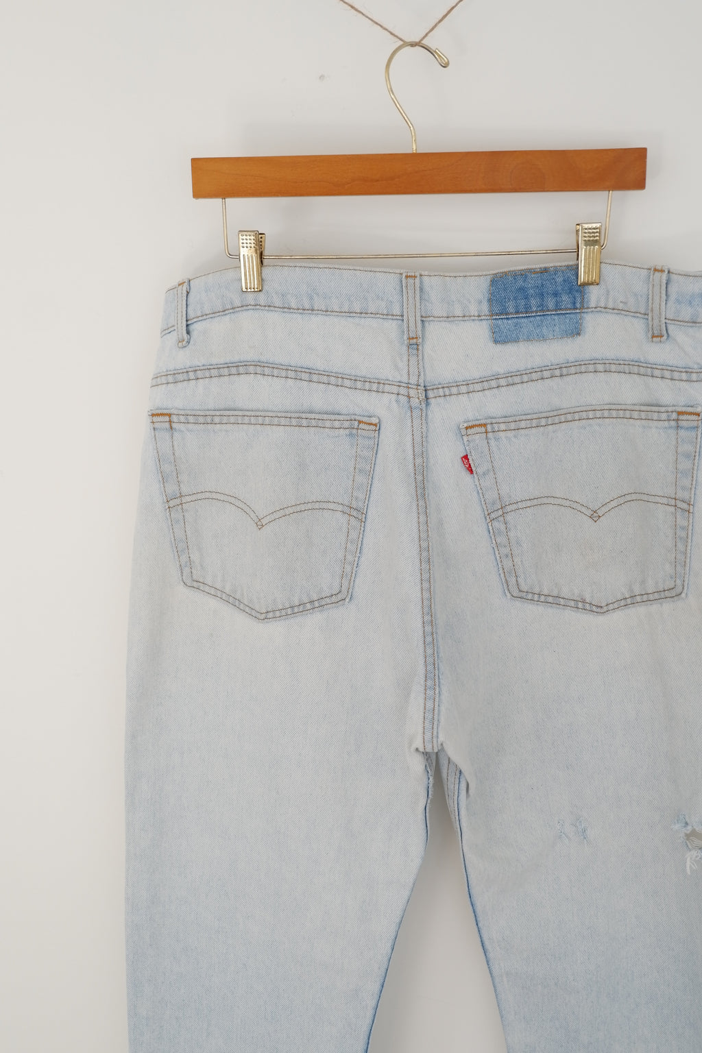 Levis Vintage Light 505 Light Wash Relaxed Fit Ripped Jeans - 38