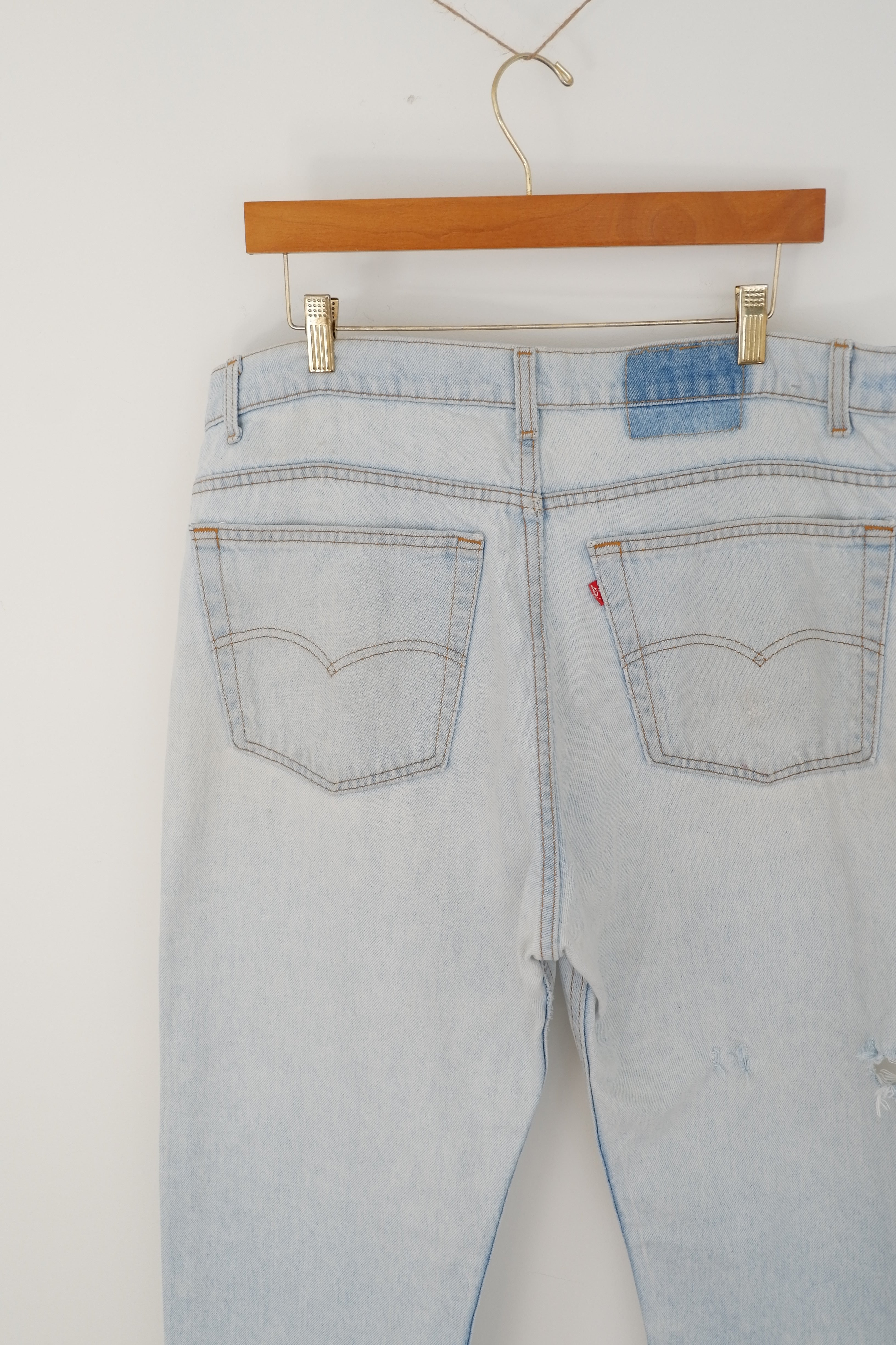Levis Vintage Light 505 Light Wash Relaxed Fit Ripped Jeans - 38