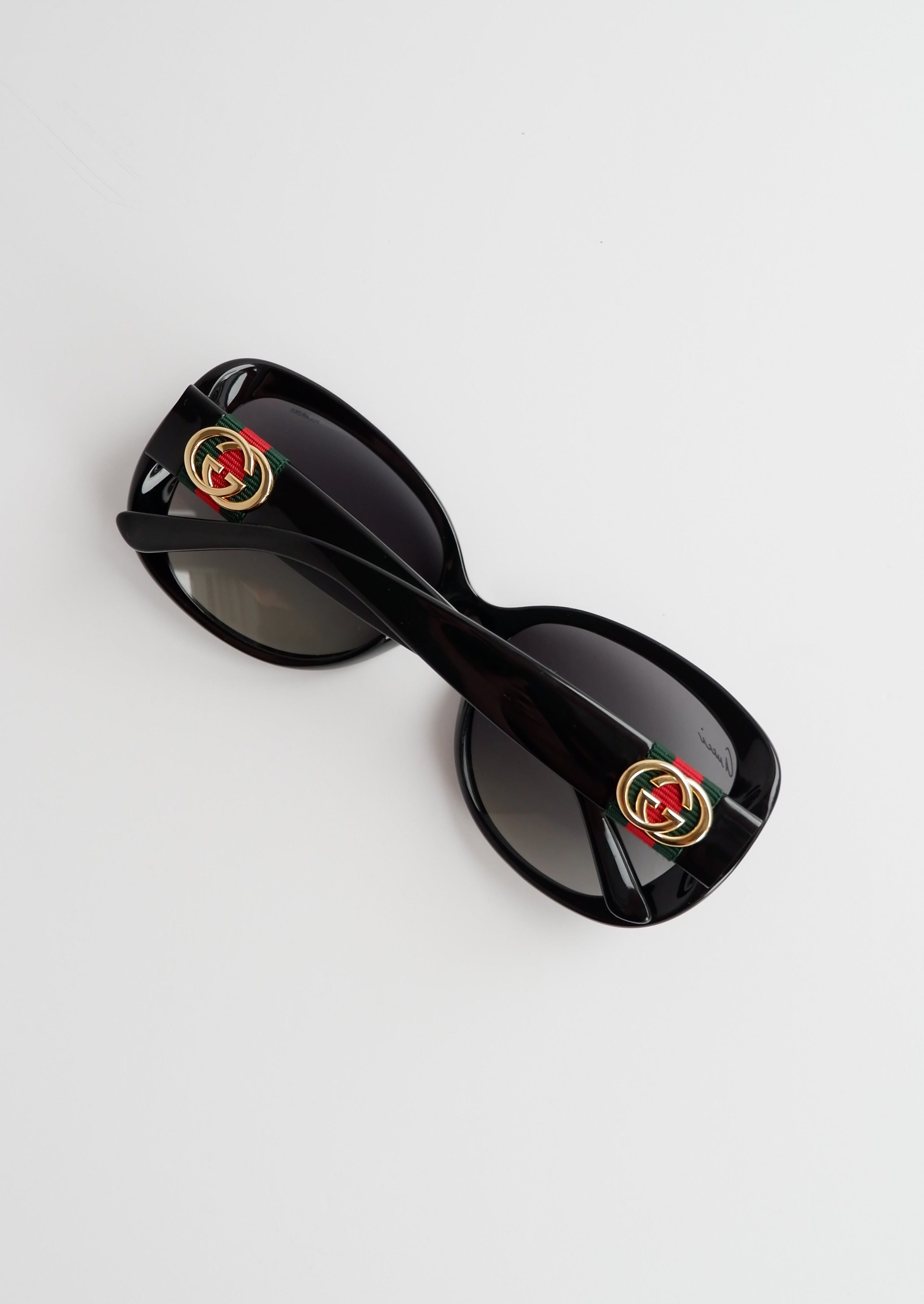 Authentiques lunettes de soleil polarisées Gucci noires à monture carrée, d'occasion