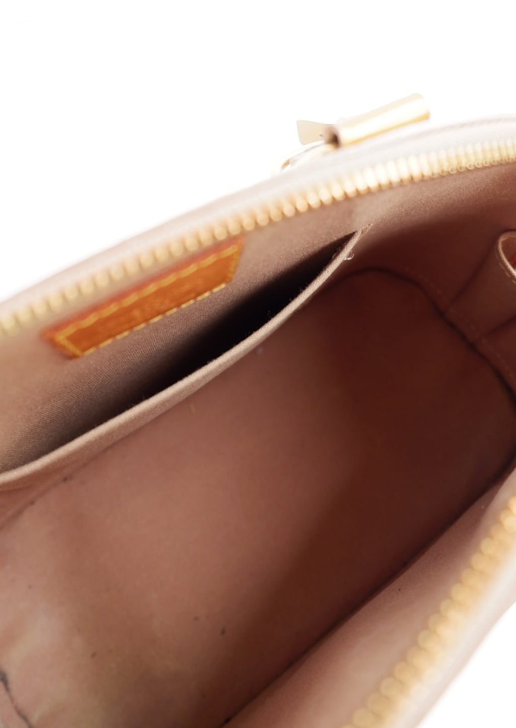 Authentique sac Louis Vuitton Monogram Gold Vernis Alma BB d'occasion
