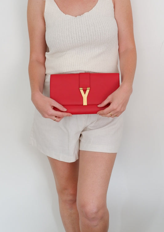 Authentic Preowned Saint Laurent Red Leather Clutch