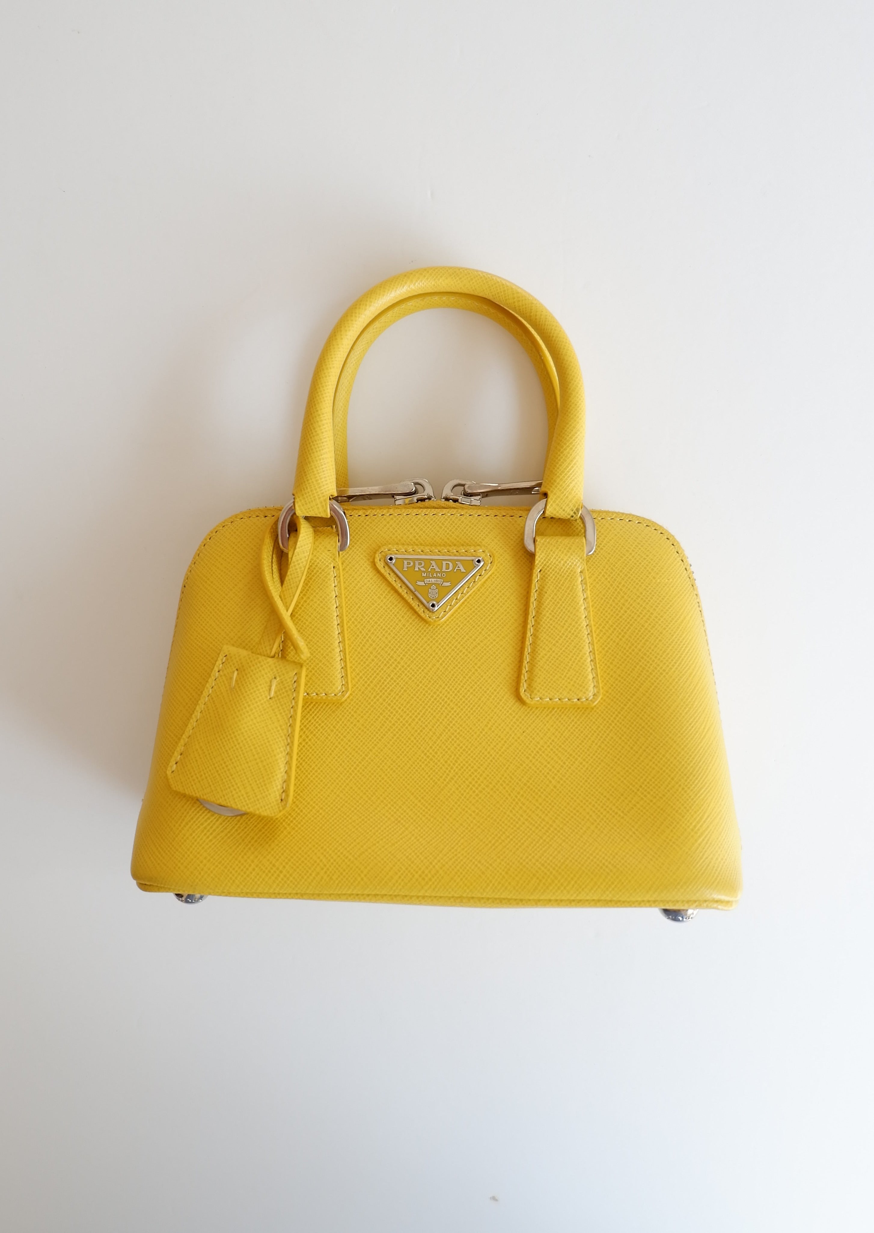 Sac à main Prada Saffiano Promenade jaune d'occasion authentique