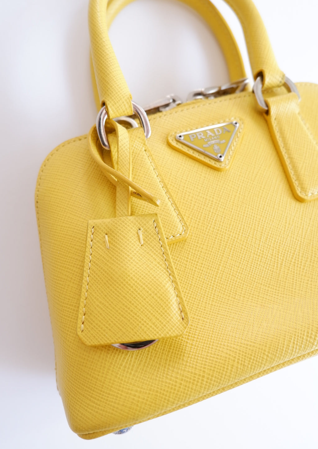 Sac à main Prada Saffiano Promenade jaune d'occasion authentique