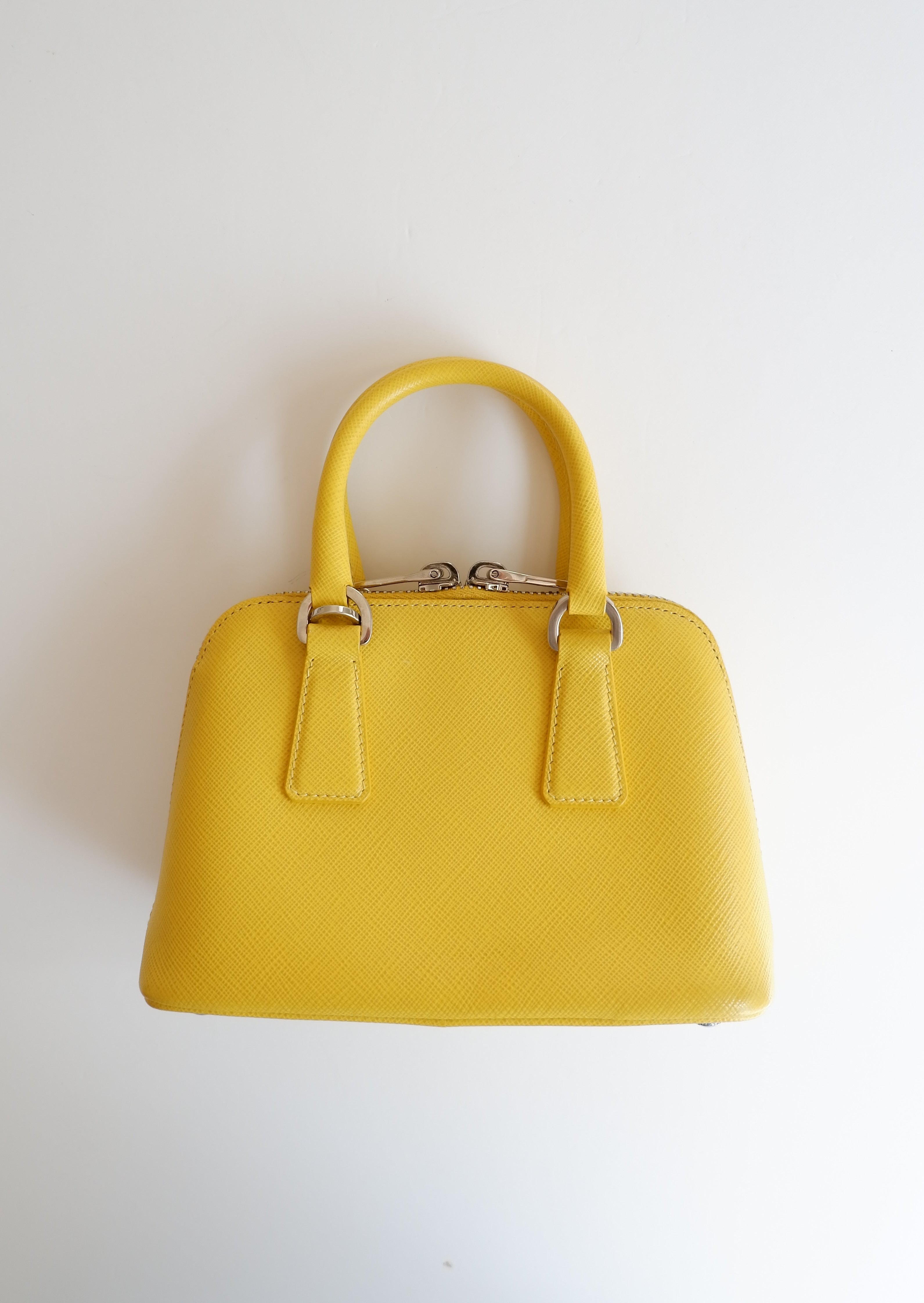 Sac à main Prada Saffiano Promenade jaune d'occasion authentique