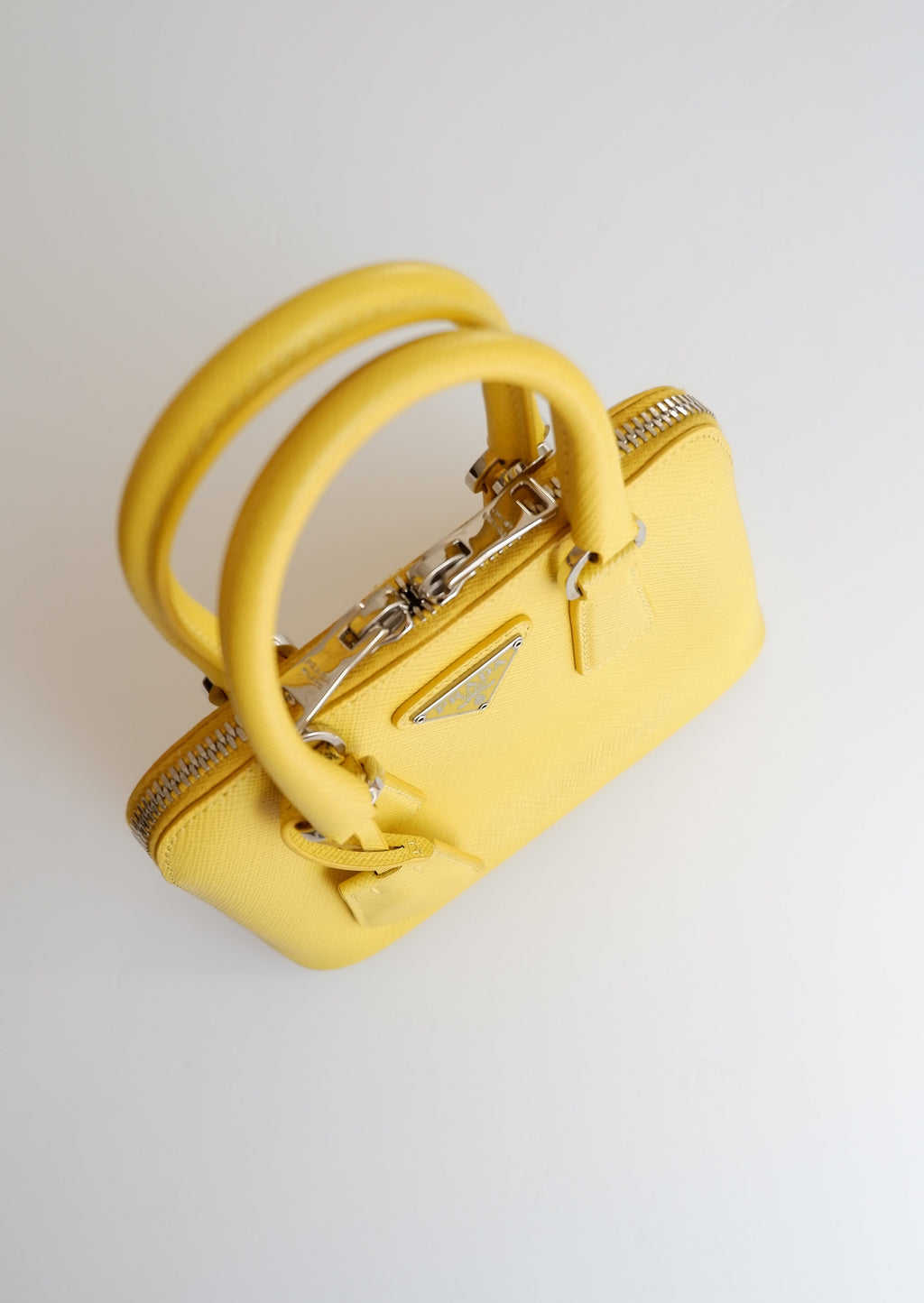 Sac à main Prada Saffiano Promenade jaune d'occasion authentique