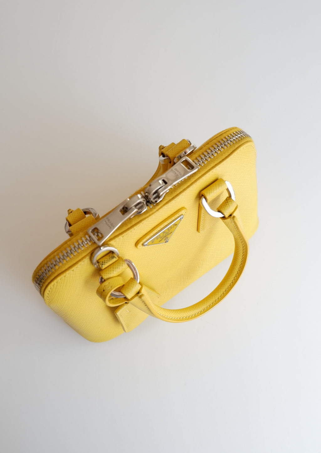 Sac à main Prada Saffiano Promenade jaune d'occasion authentique