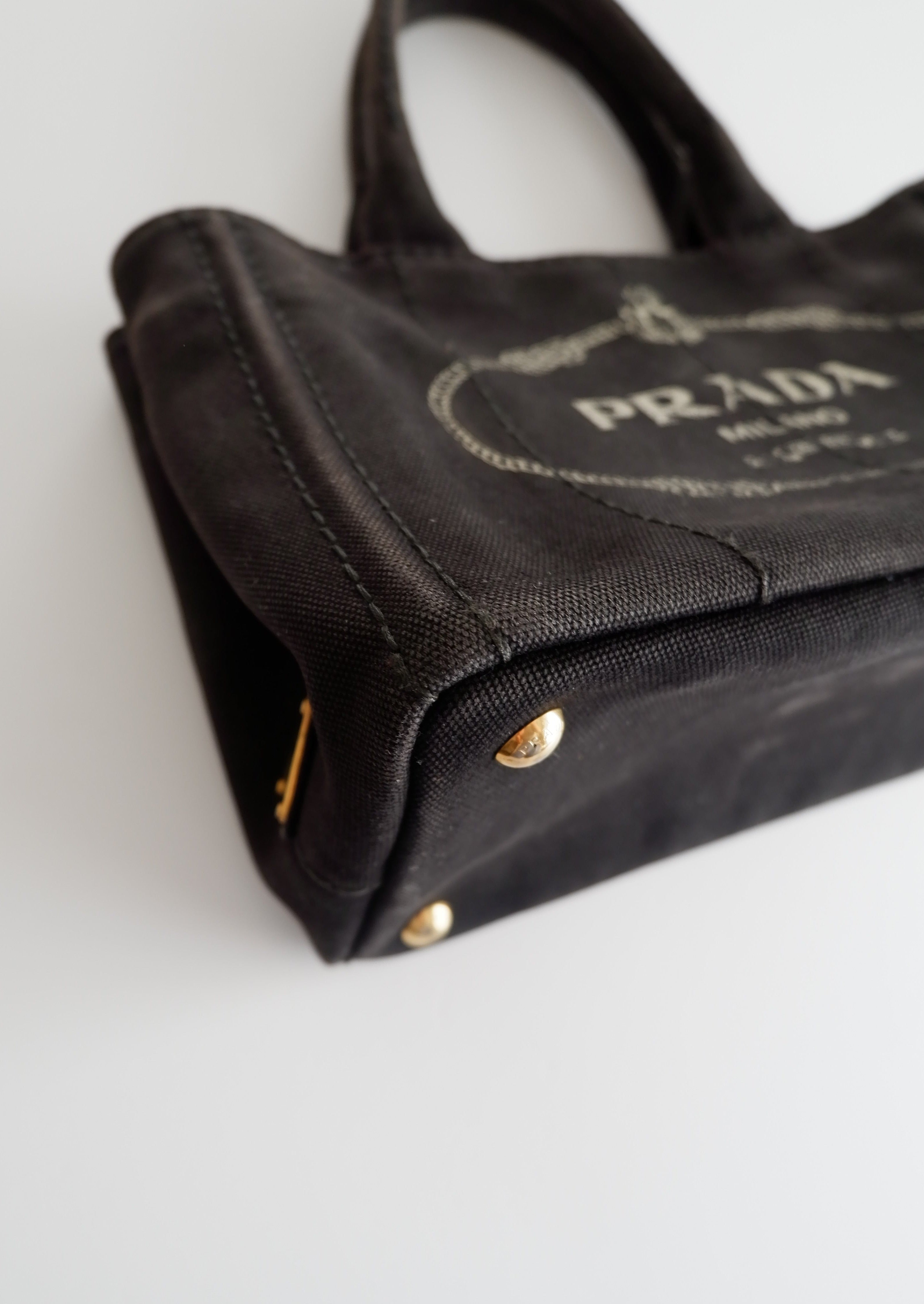 Authentique Sac Cabas Prada Canapa en Toile Noire d'Occasion