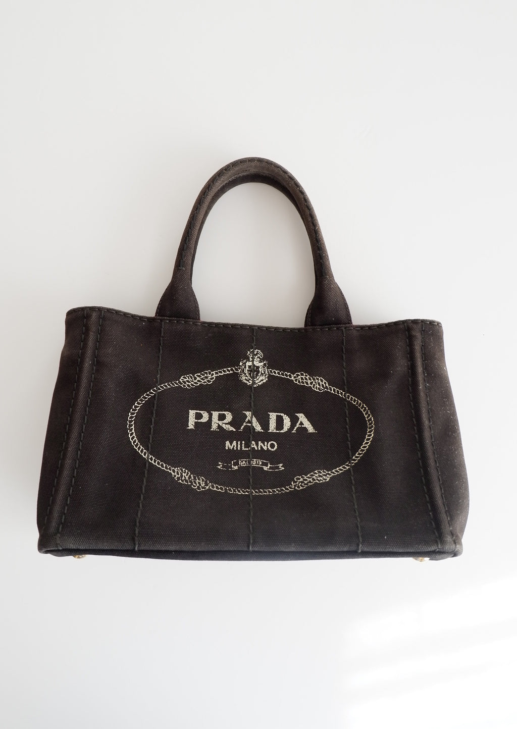 Authentique Sac Cabas Prada Canapa en Toile Noire d'Occasion