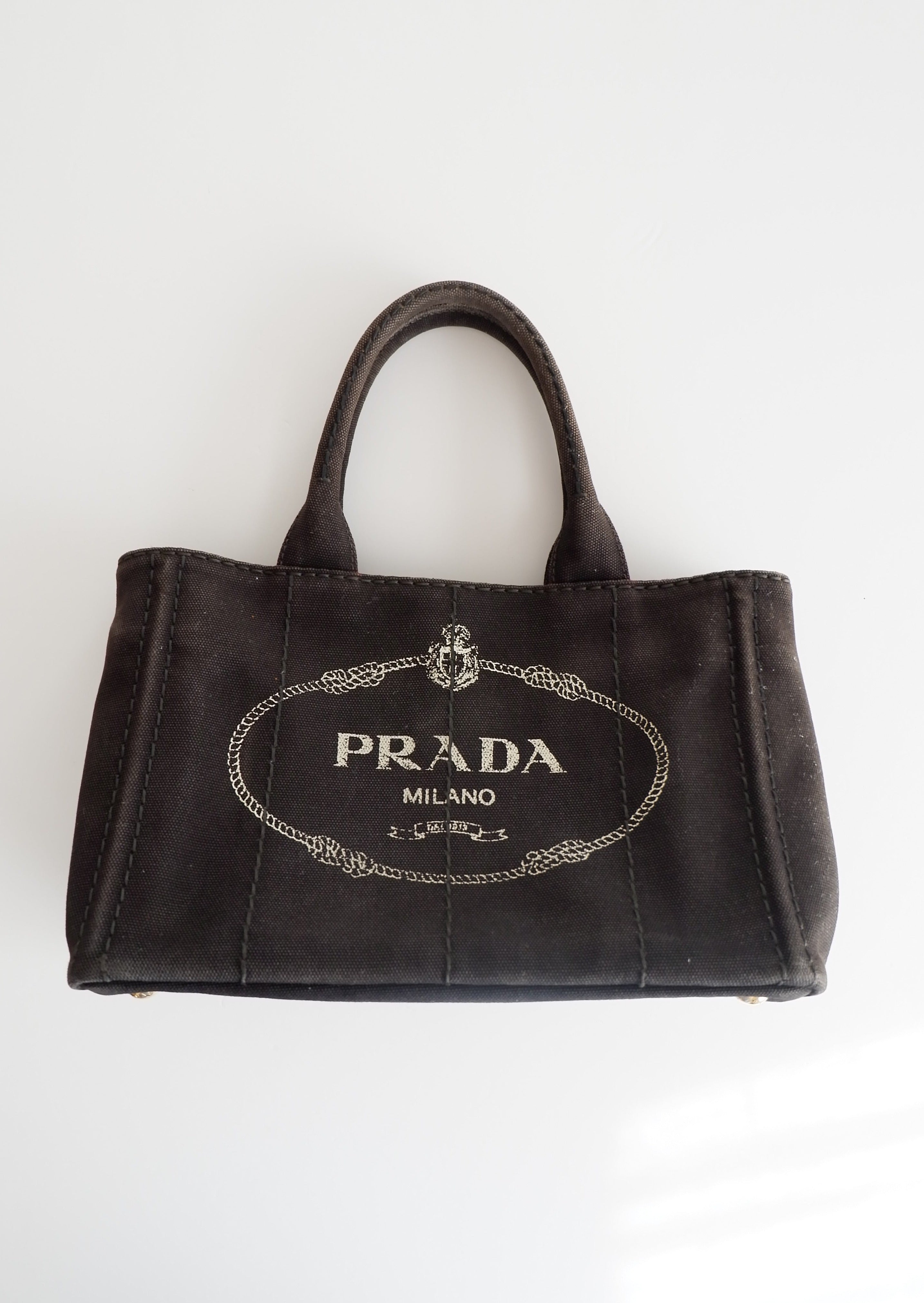 Authentique Sac Cabas Prada Canapa en Toile Noire d'Occasion