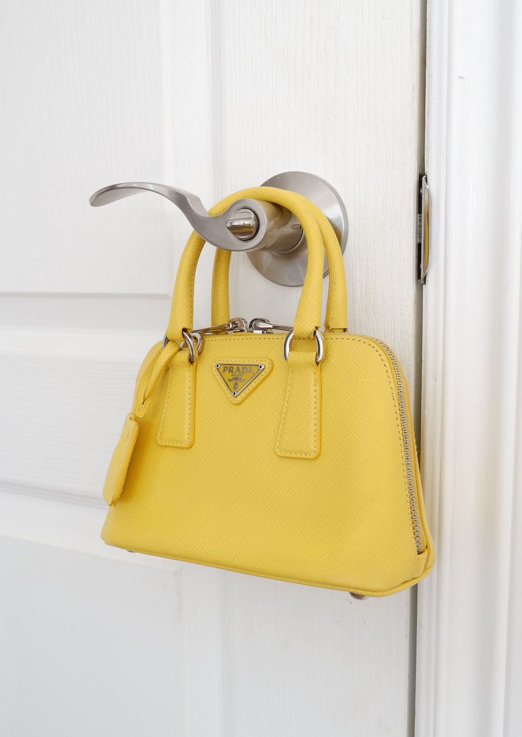 Sac à main Prada Saffiano Promenade jaune d'occasion authentique