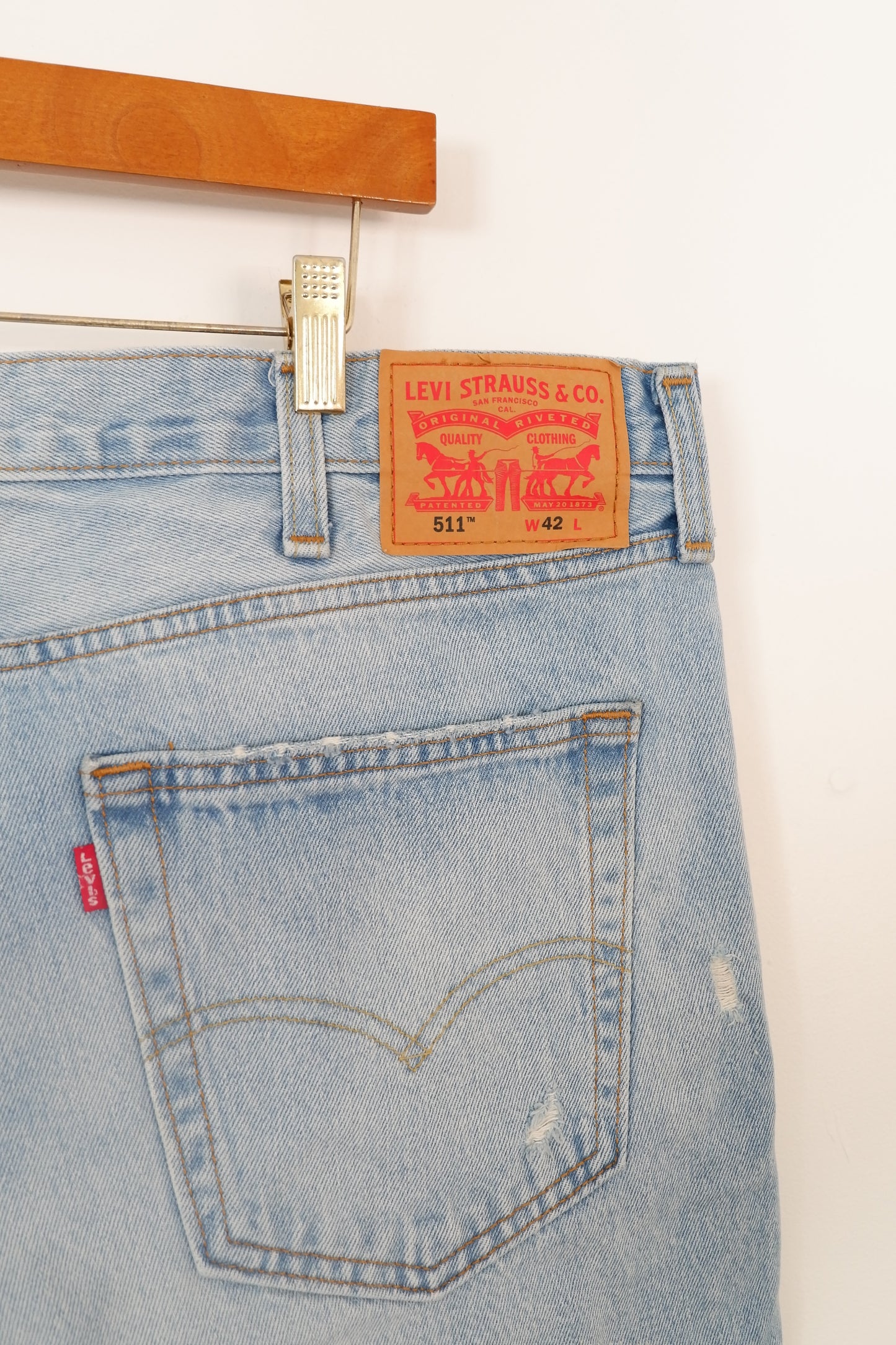 Levis 511 Light Wash Ripped Jean Short - 42