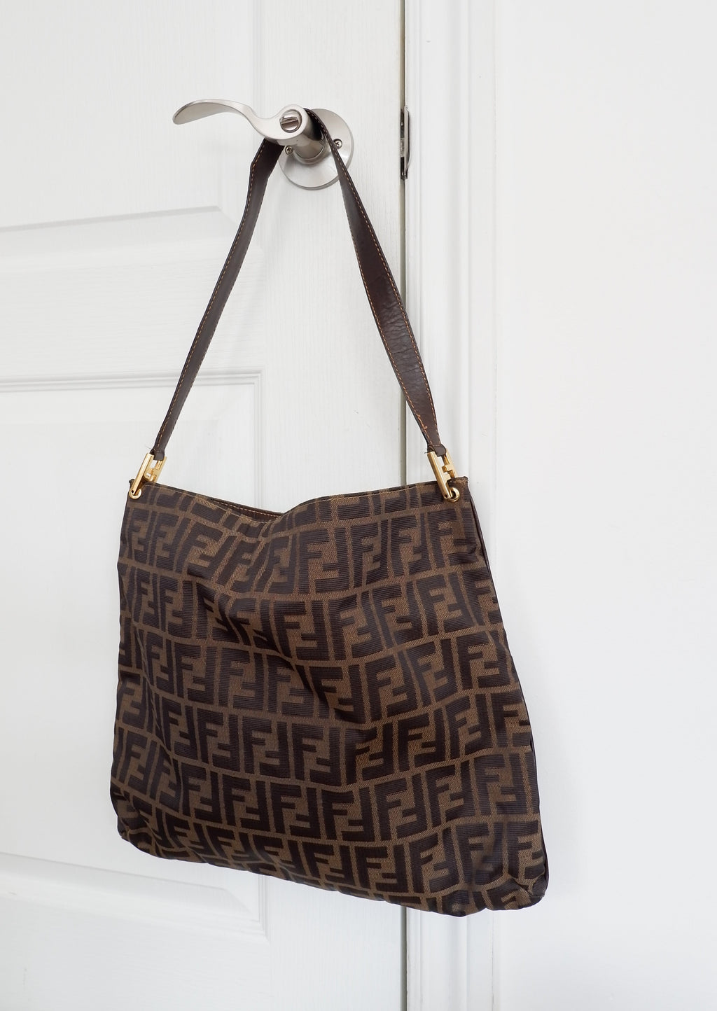 Authentic Preowned Vintage Fendi Zucca Print Large Shoulder Bag