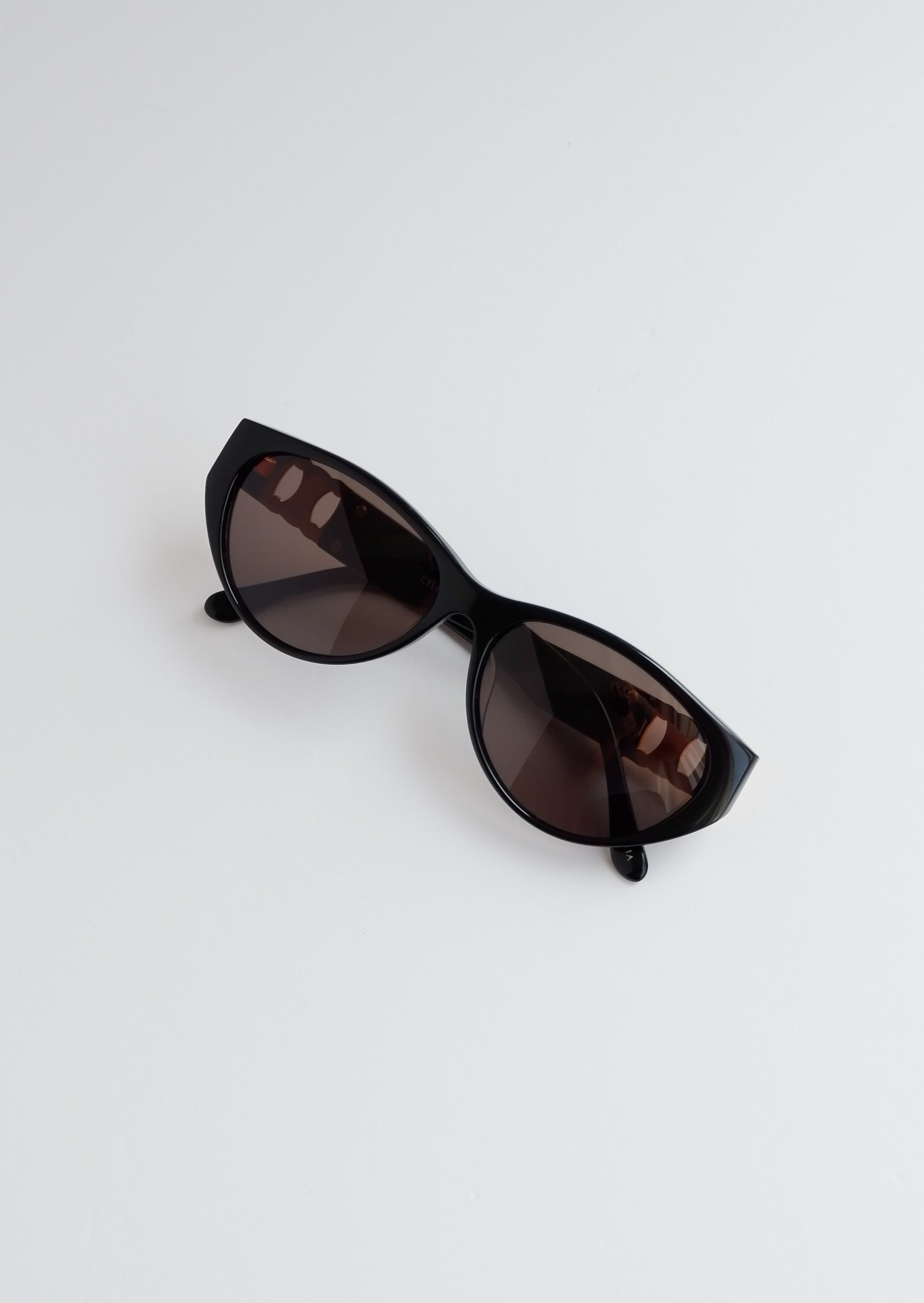 Authentiques Lunettes de Soleil Œil de Chat Vintage Celine Noir/Doré à Logo Orné