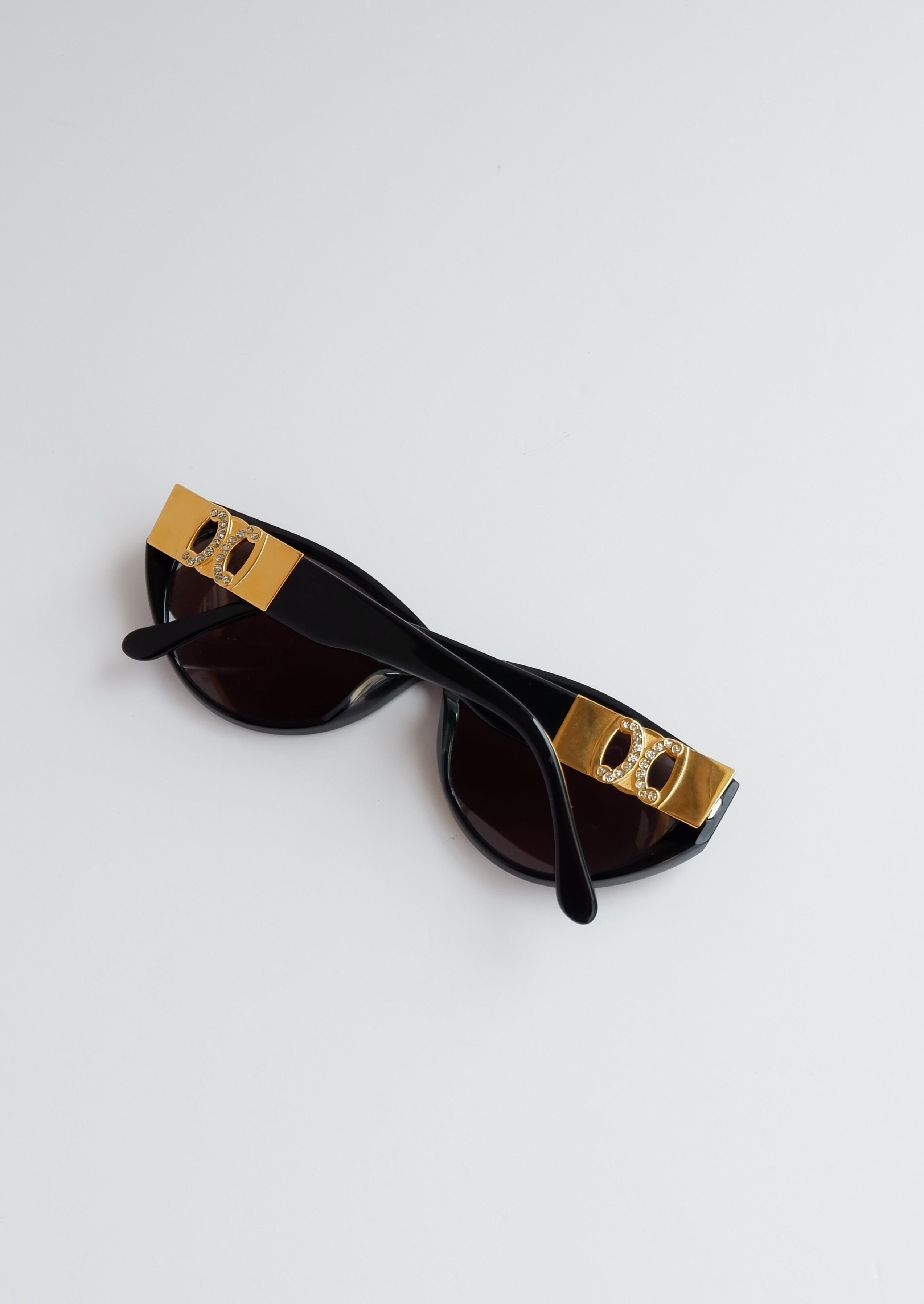 Authentiques Lunettes de Soleil Œil de Chat Vintage Celine Noir/Doré à Logo Orné