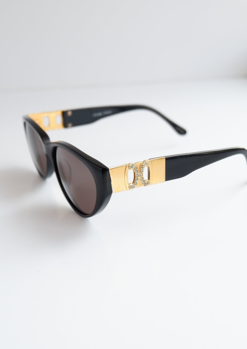 Authentic Preowned Vintage Celine Black Gold/ Embellished Logo Cat Eye Sunglasses