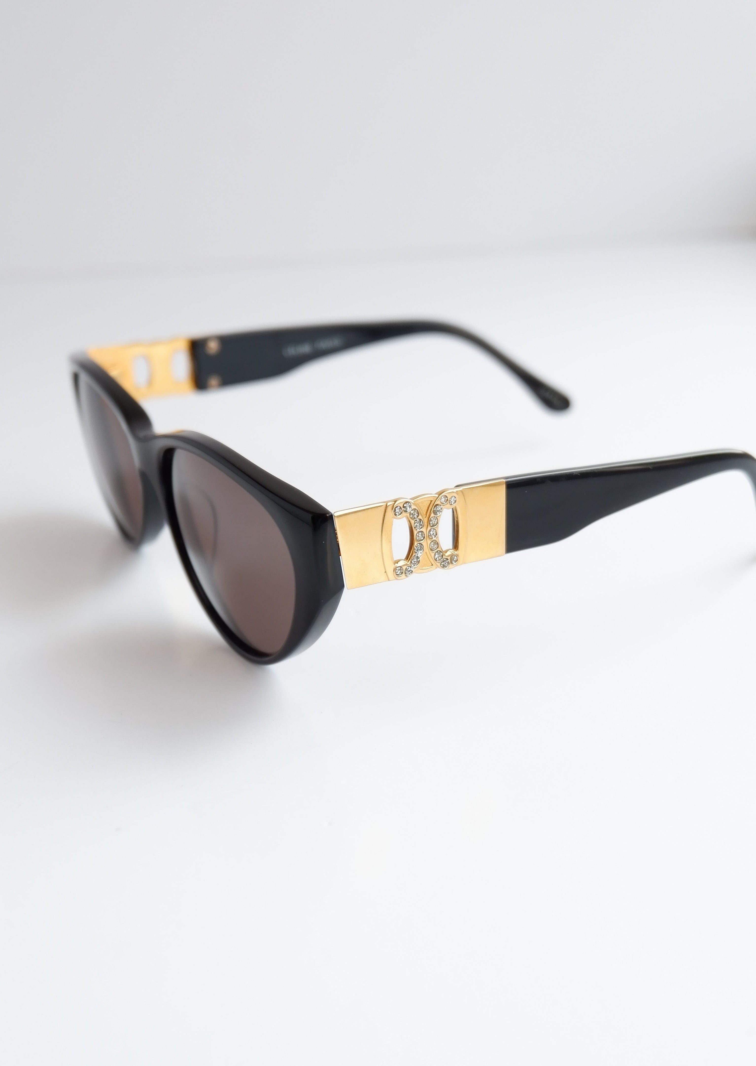 Authentiques Lunettes de Soleil Œil de Chat Vintage Celine Noir/Doré à Logo Orné