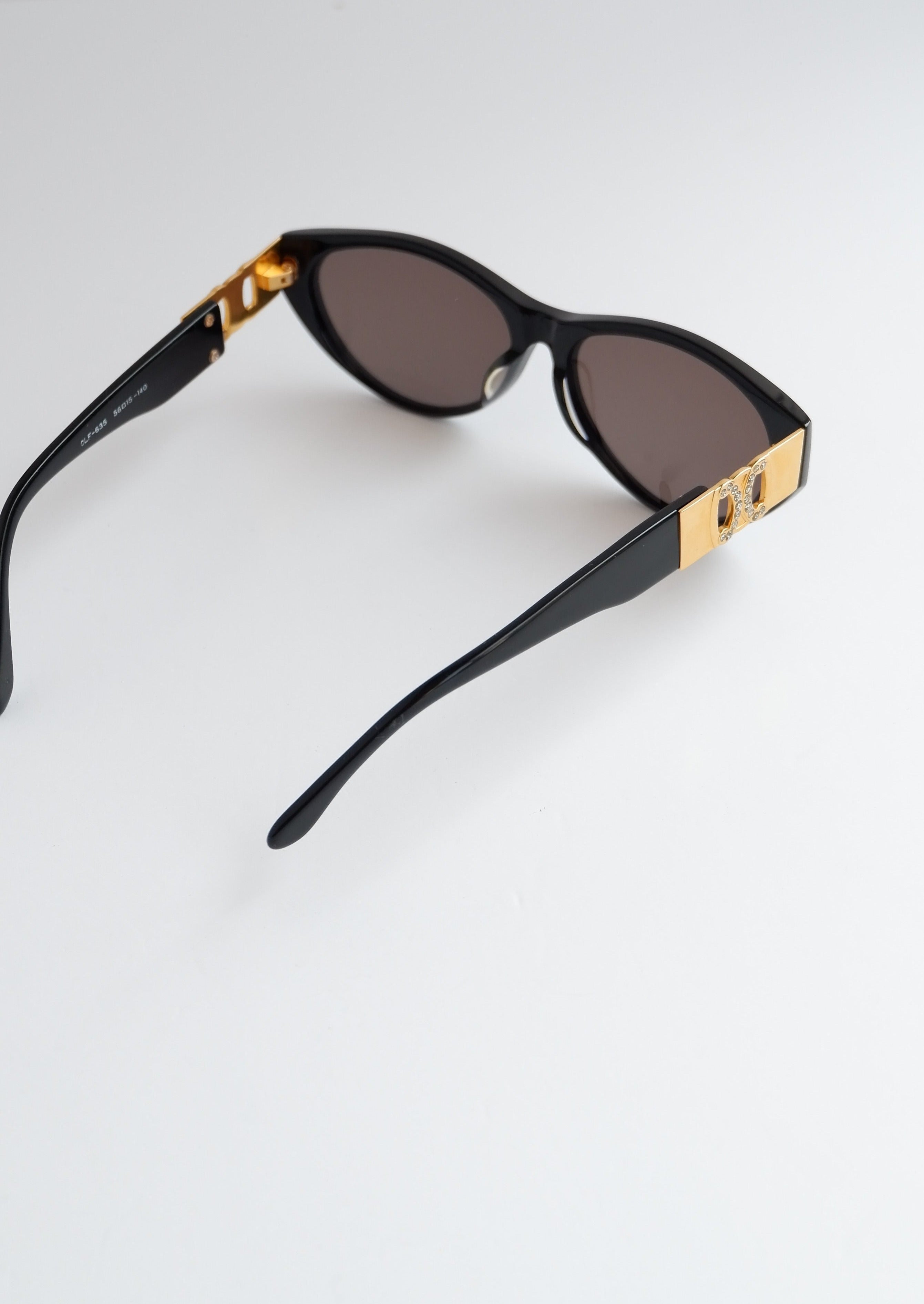 Authentic Preowned Vintage Celine Black Gold/ Embellished Logo Cat Eye Sunglasses