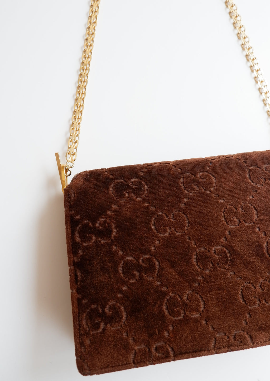Authentic Preowned Vintage Gucci Brown Velvet GG Print Shoulder Bag