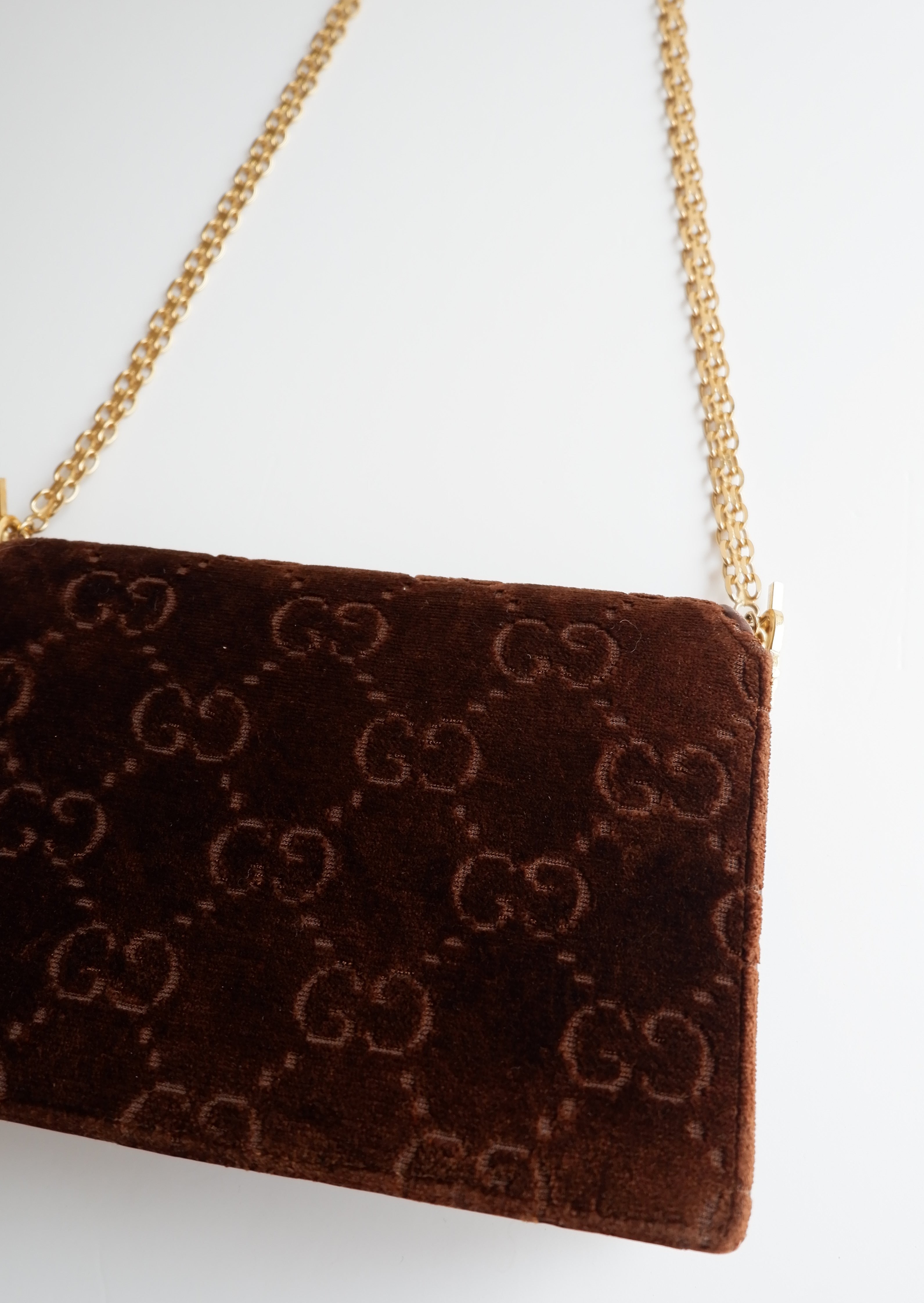 Authentic Preowned Vintage Gucci Brown Velvet GG Print Shoulder Bag