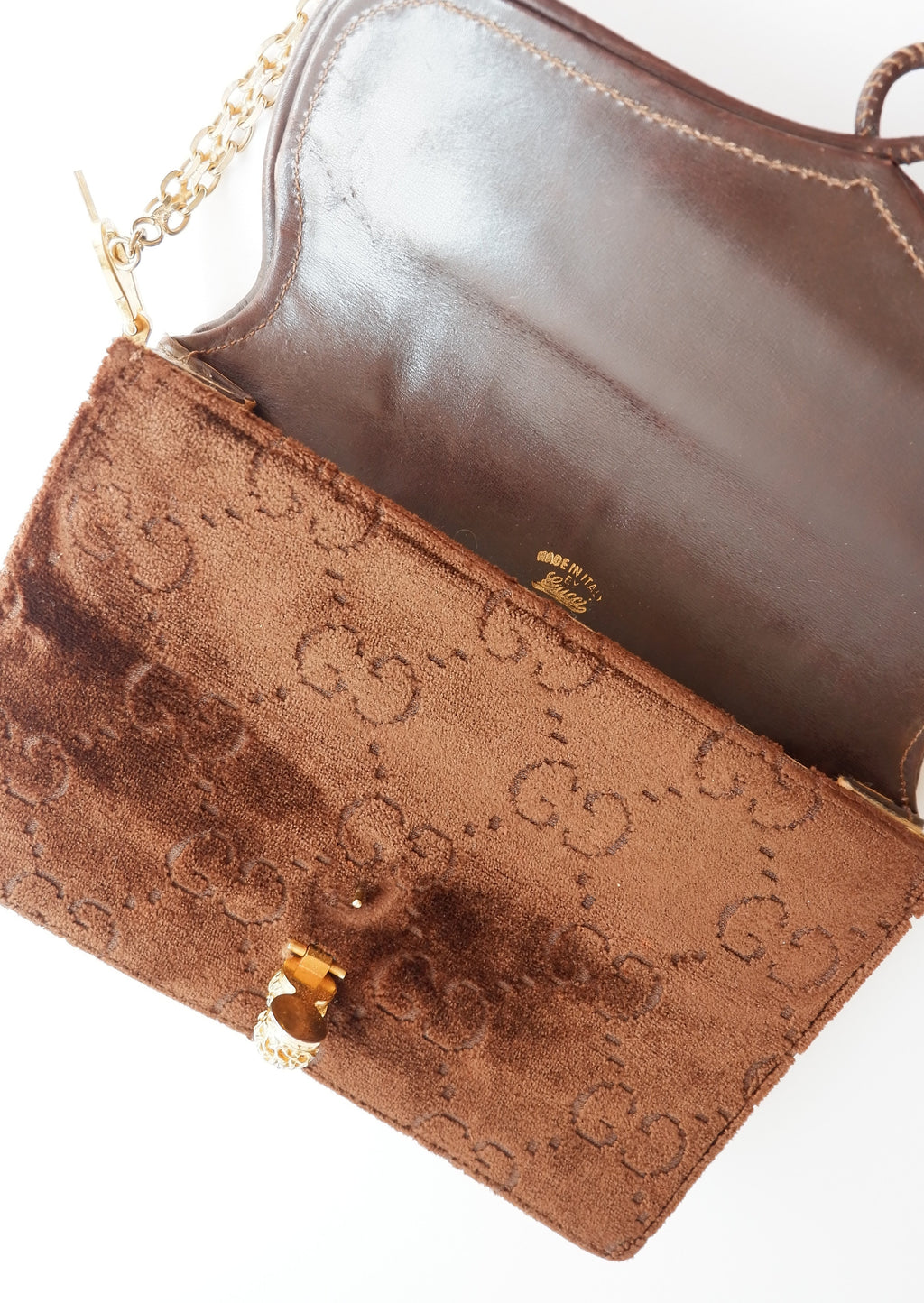 Authentic Preowned Vintage Gucci Brown Velvet GG Print Shoulder Bag