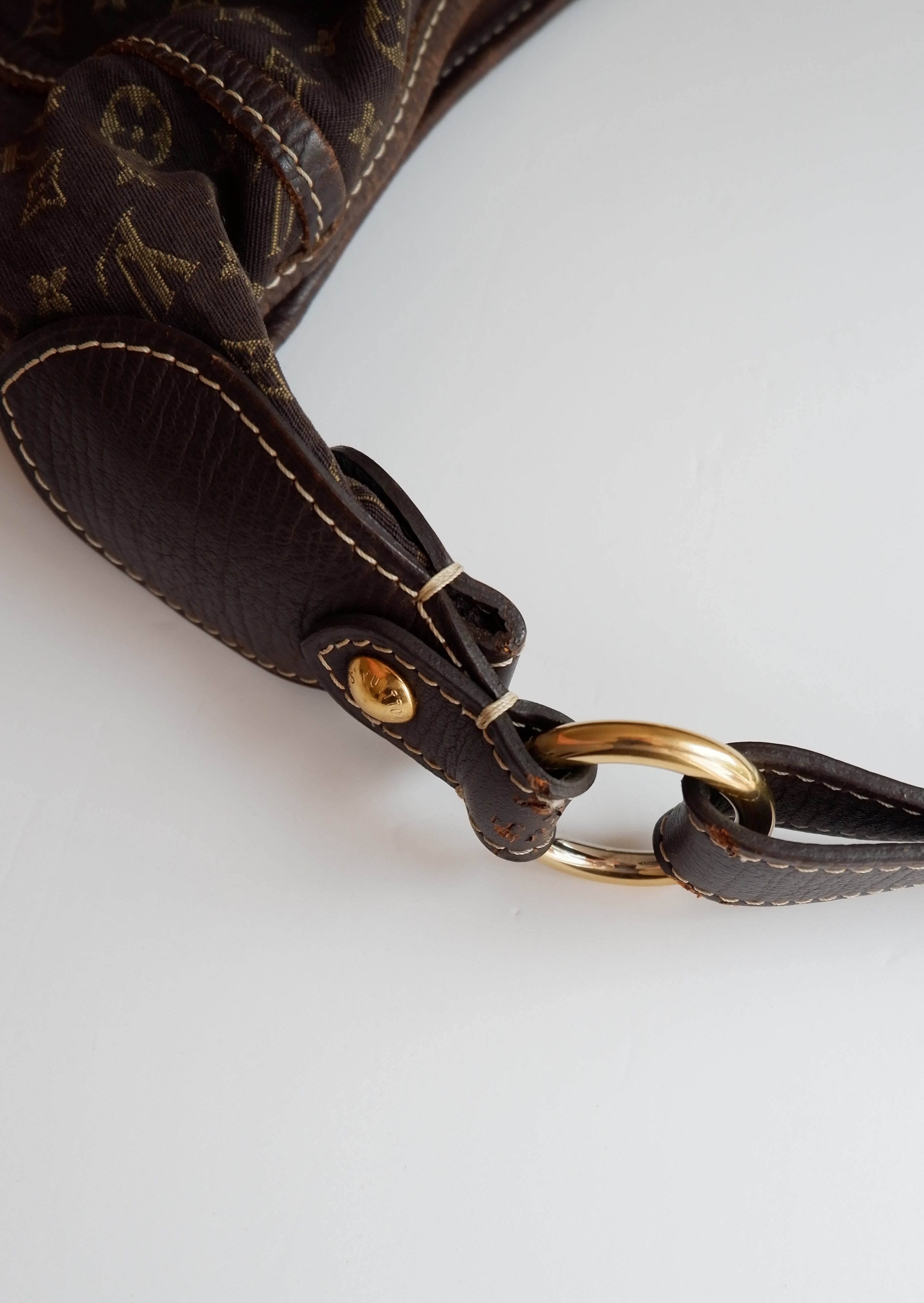Authentique Sac bandoulière Louis Vuitton Mini Lin Manon PM Ébène d'occasion