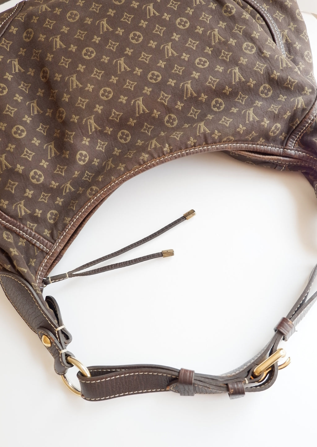 Authentique Sac bandoulière Louis Vuitton Mini Lin Manon PM Ébène d'occasion