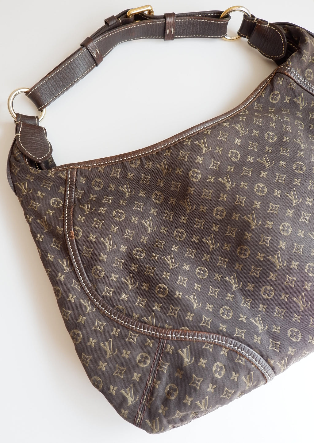 Authentique Sac bandoulière Louis Vuitton Mini Lin Manon PM Ébène d'occasion