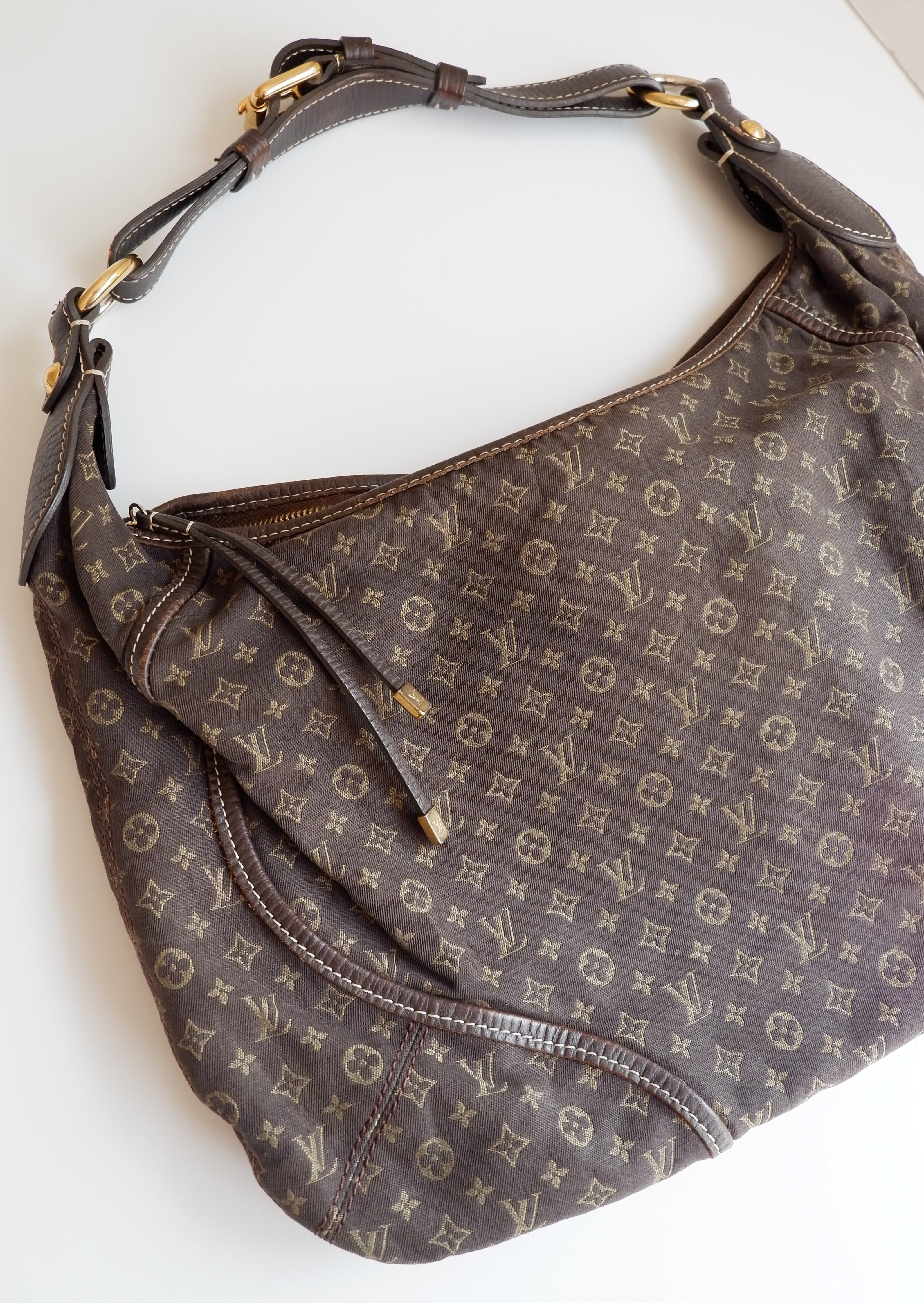 Authentique Sac bandoulière Louis Vuitton Mini Lin Manon PM Ébène d'occasion