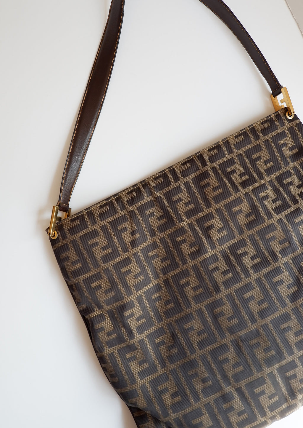 Authentic Preowned Vintage Fendi Zucca Print Large Shoulder Bag
