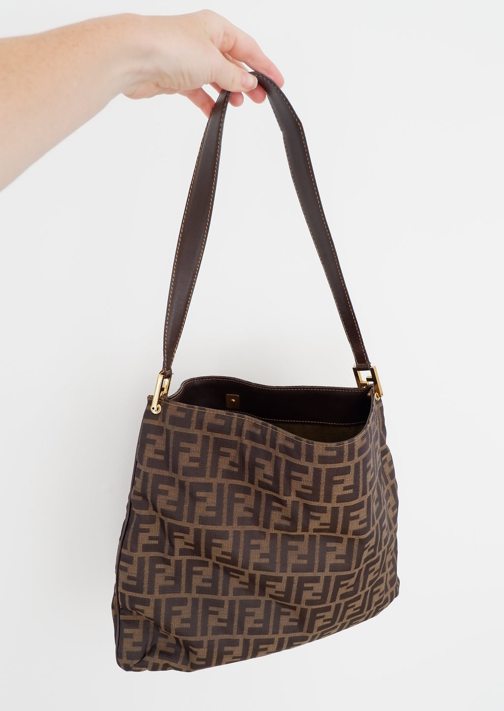 Authentic Preowned Vintage Fendi Zucca Print Large Shoulder Bag