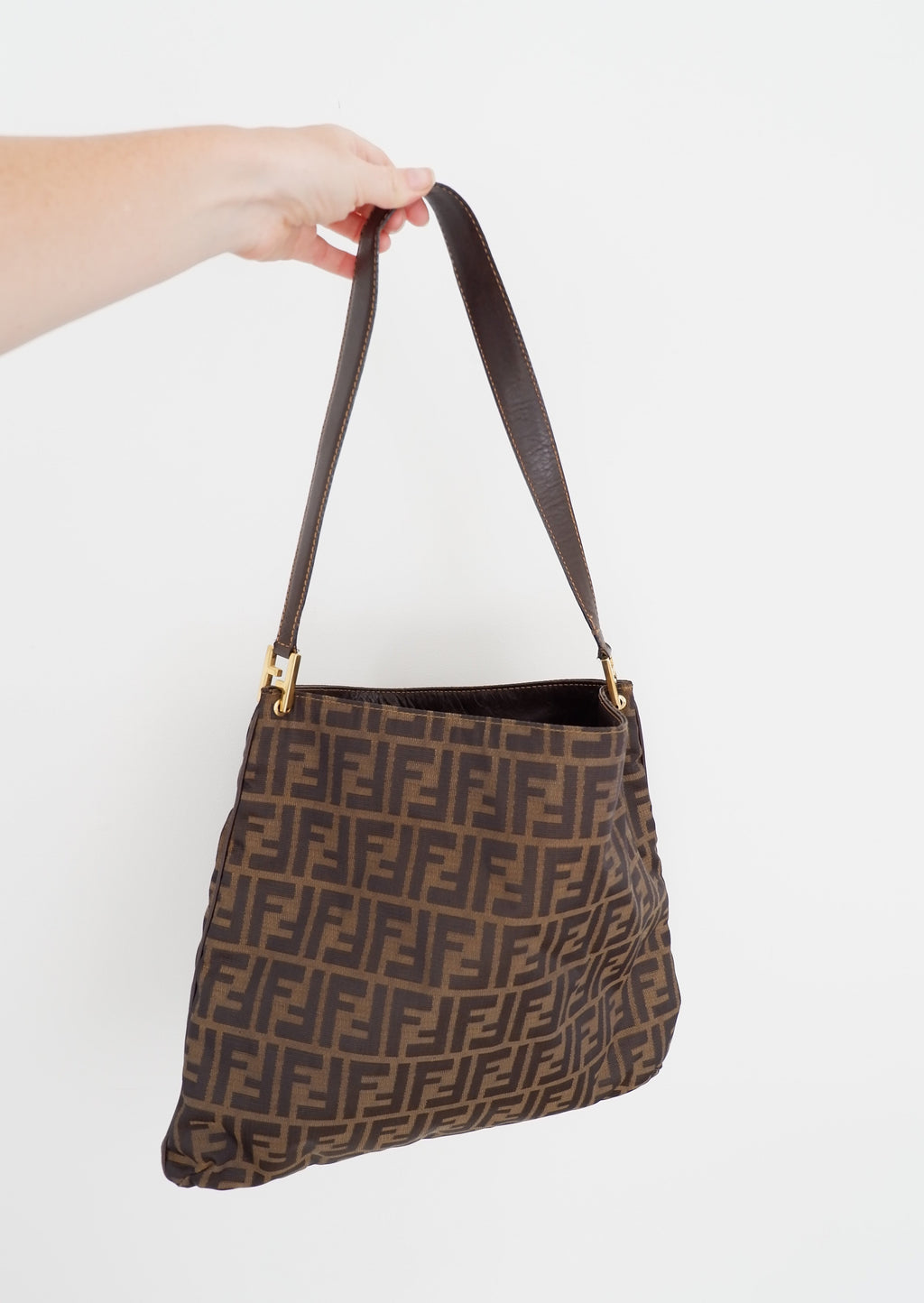 Authentic Preowned Vintage Fendi Zucca Print Large Shoulder Bag