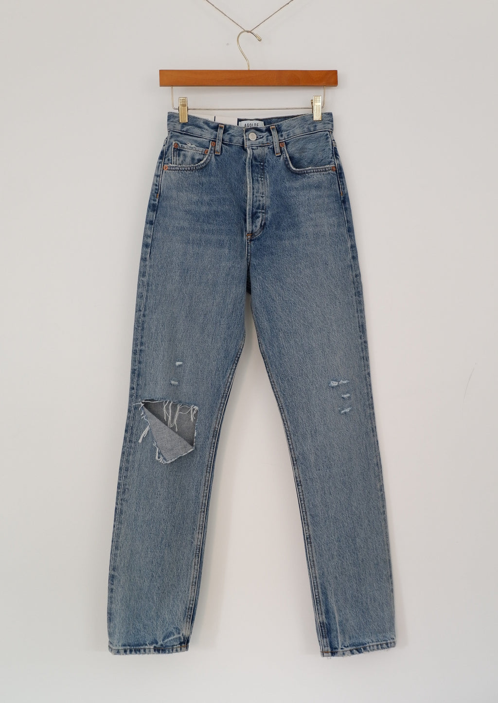 AGOLDE Jean droit taille haute taille pincée des années 90 à lavage moyen - 24