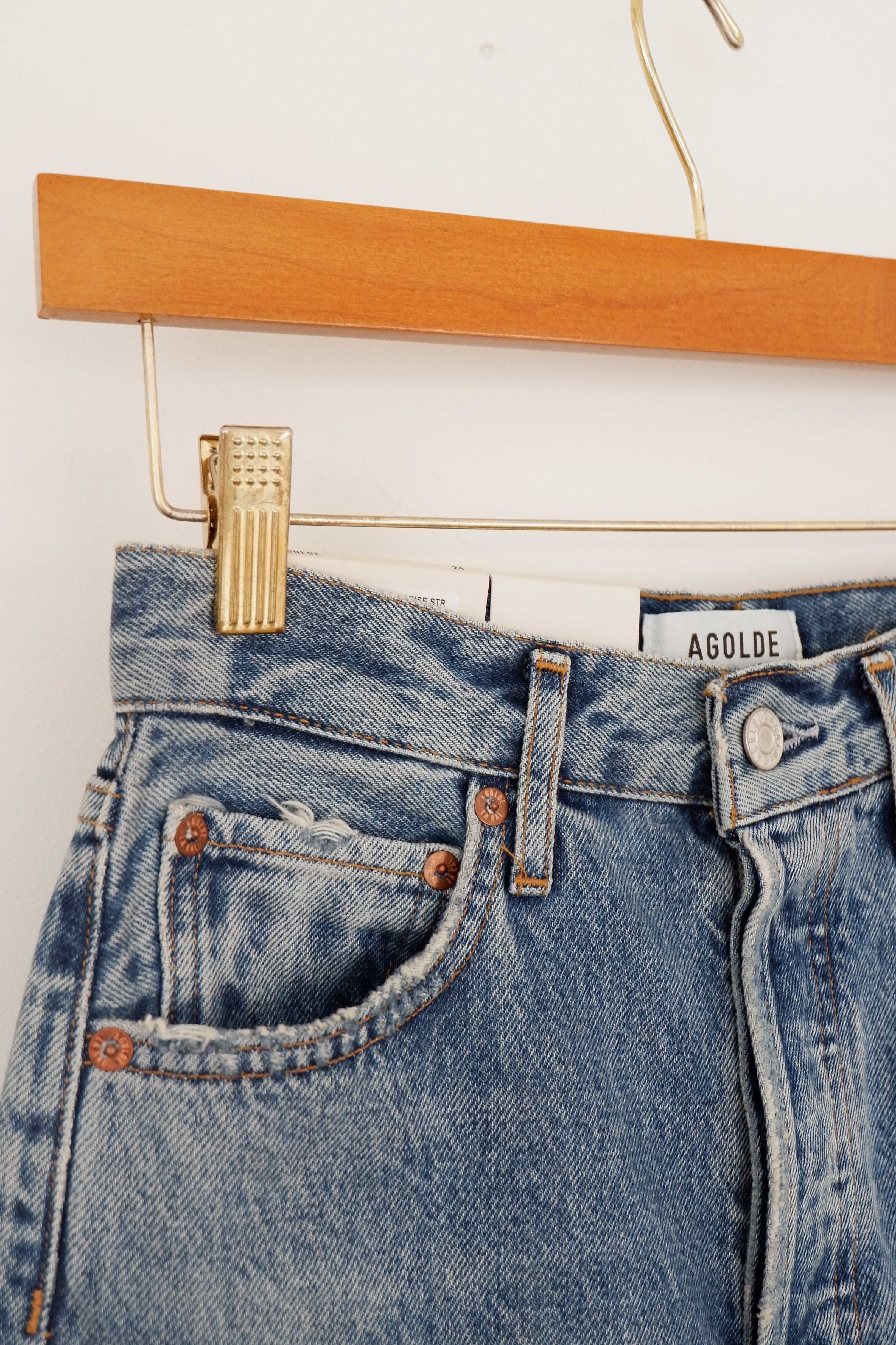 AGOLDE Jean droit taille haute taille pincée des années 90 à lavage moyen - 24
