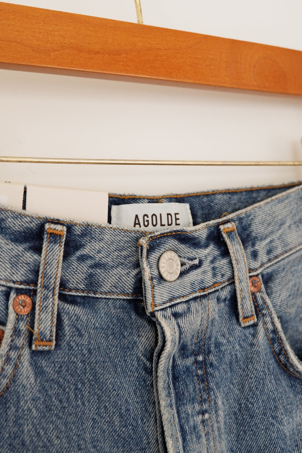AGOLDE Jean droit taille haute taille pincée des années 90 à lavage moyen - 24