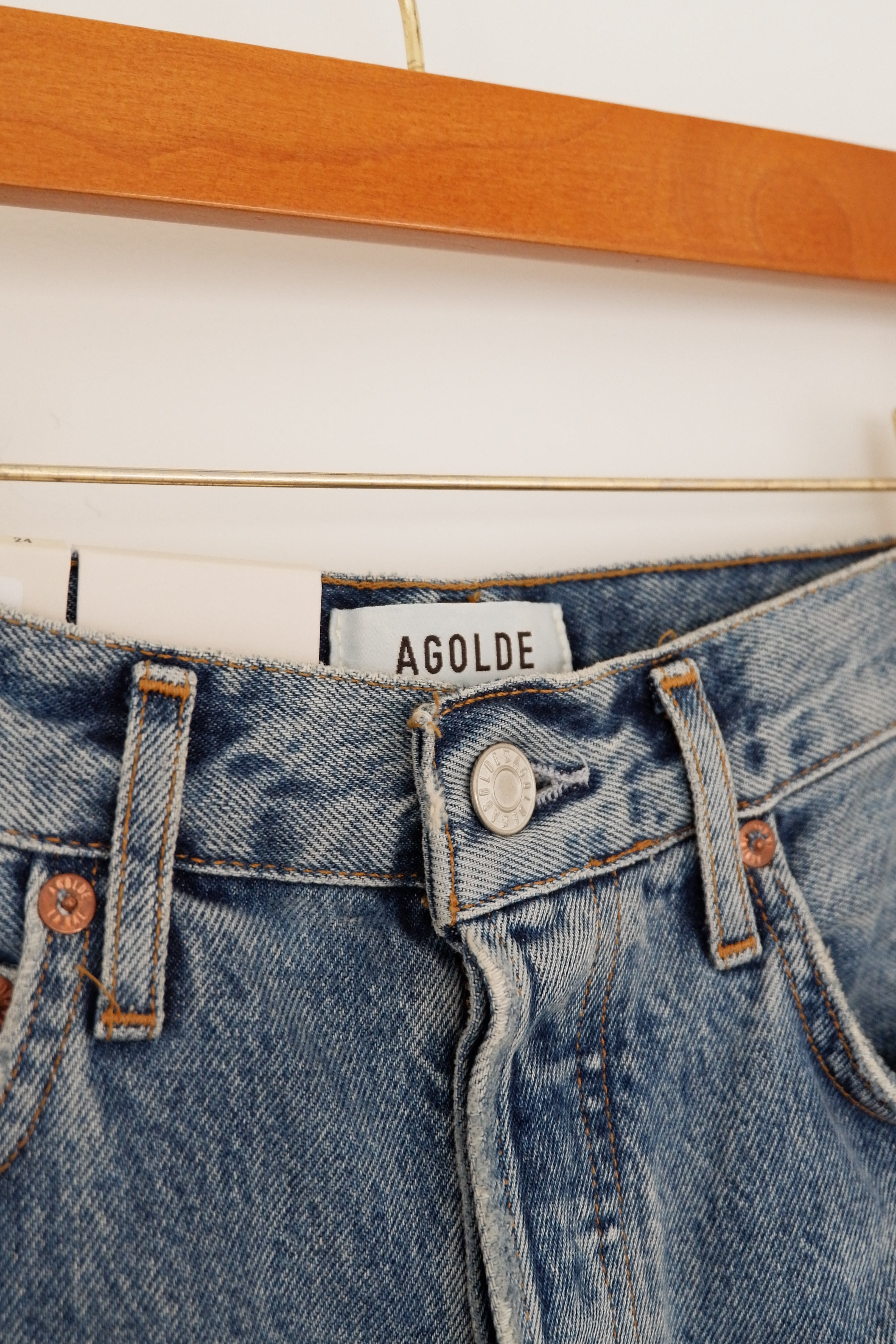 AGOLDE Jean droit taille haute taille pincée des années 90 à lavage moyen - 24