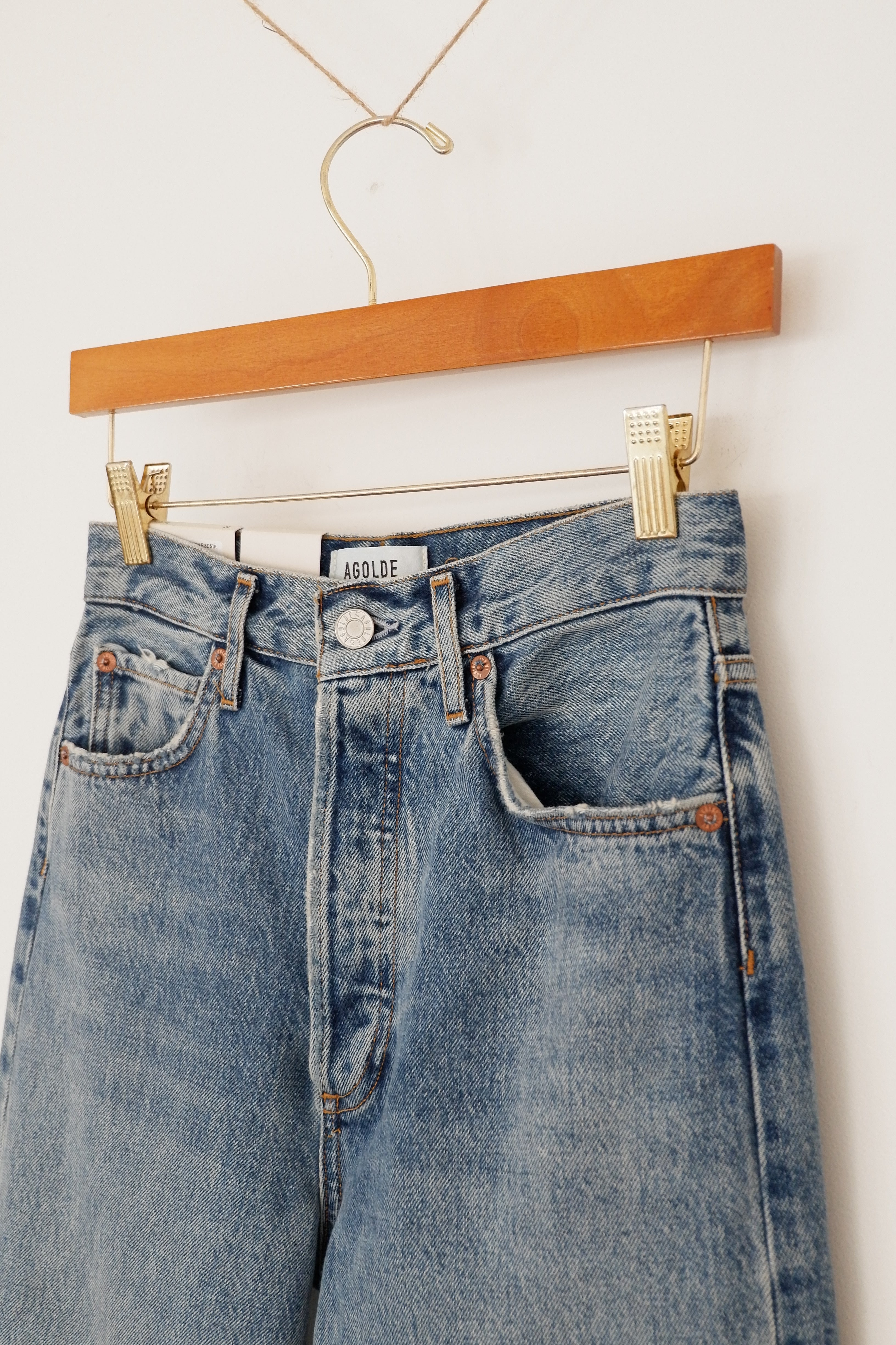 AGOLDE Jean droit taille haute taille pincée des années 90 à lavage moyen - 24