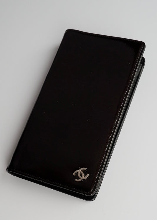 Authentic Preowned Chanel Coco Mark Brown Patent Leather Long Bi-Fold Wallet