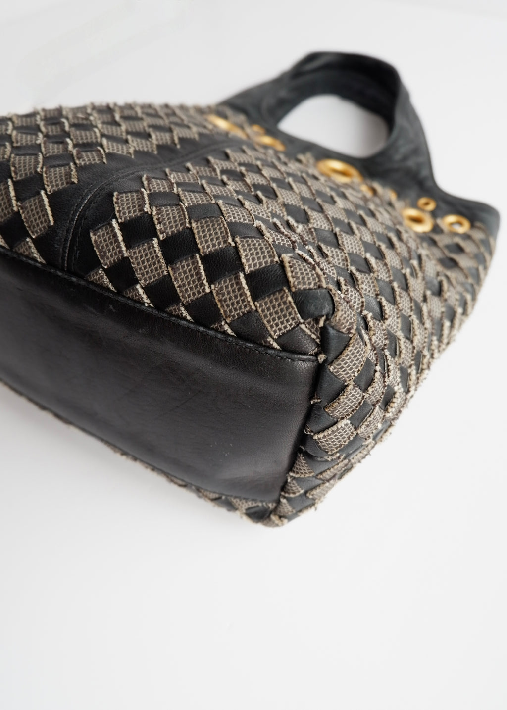 Authentic Preowned Bottega Veneta Black Leather Intrecciato Gold Rivet/Studded Handbag