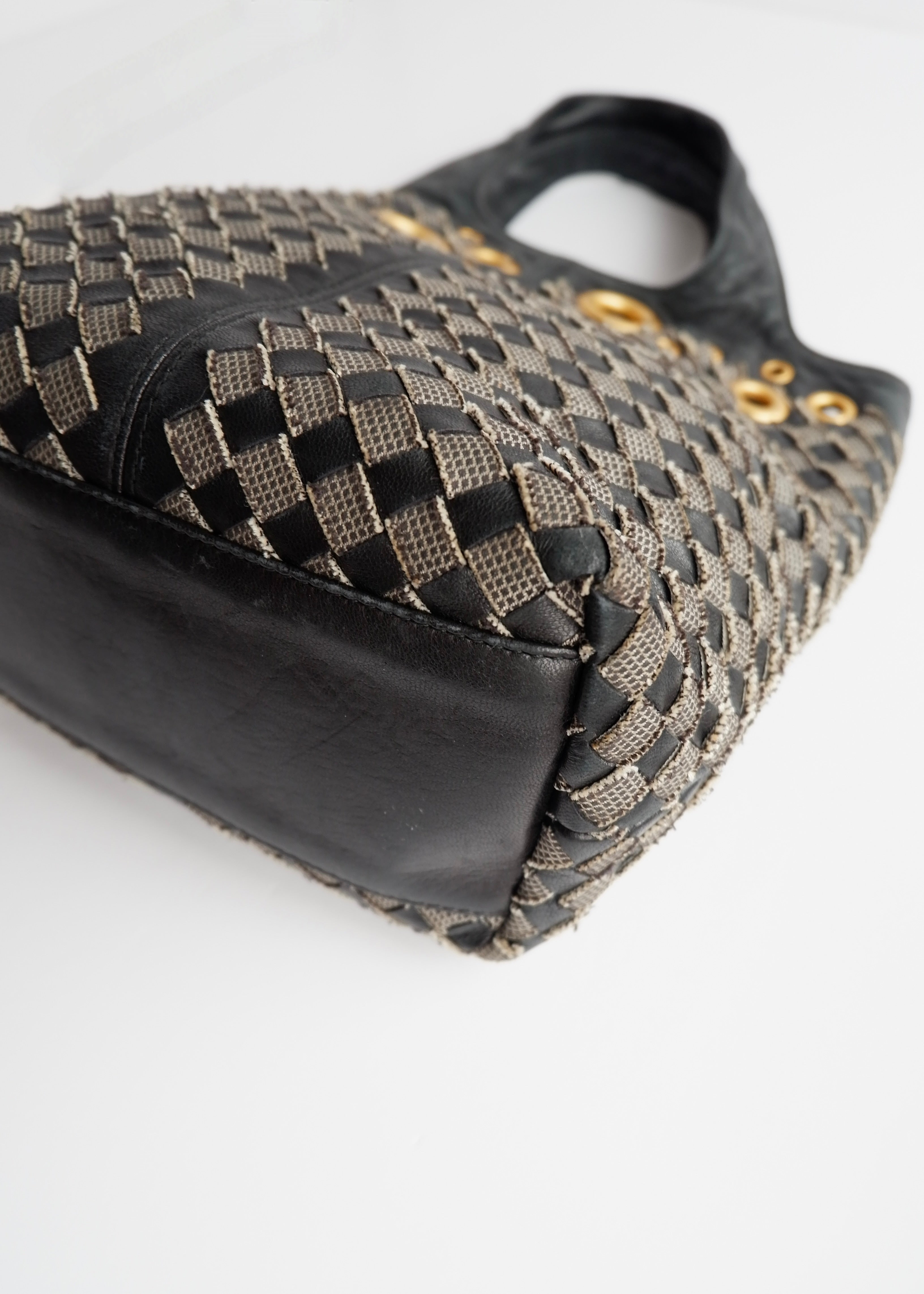 Authentic Preowned Bottega Veneta Black Leather Intrecciato Gold Rivet/Studded Handbag