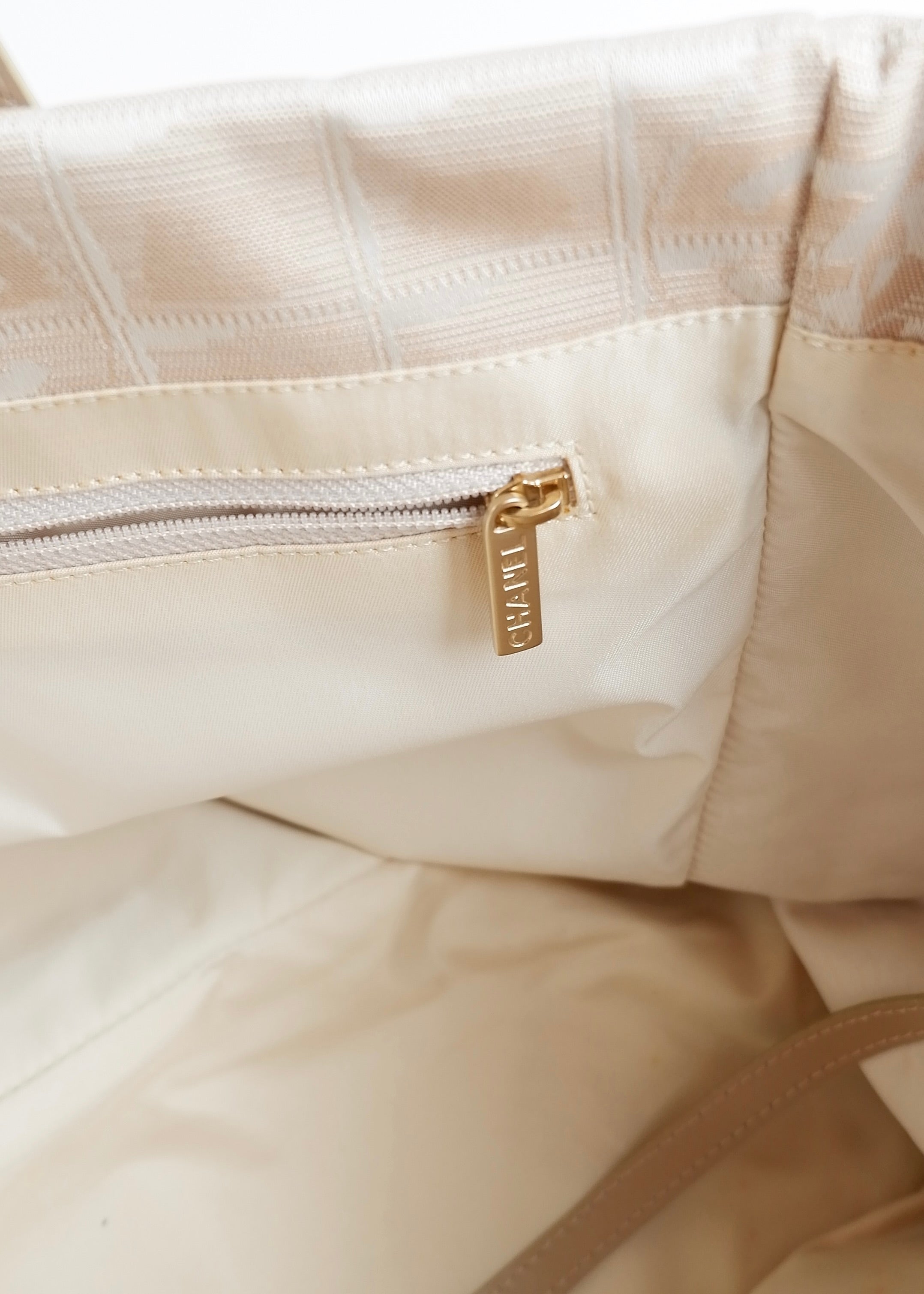 Authentic Preowned Chanel Beige Canvas/ Leather Travel Line Tote Bag