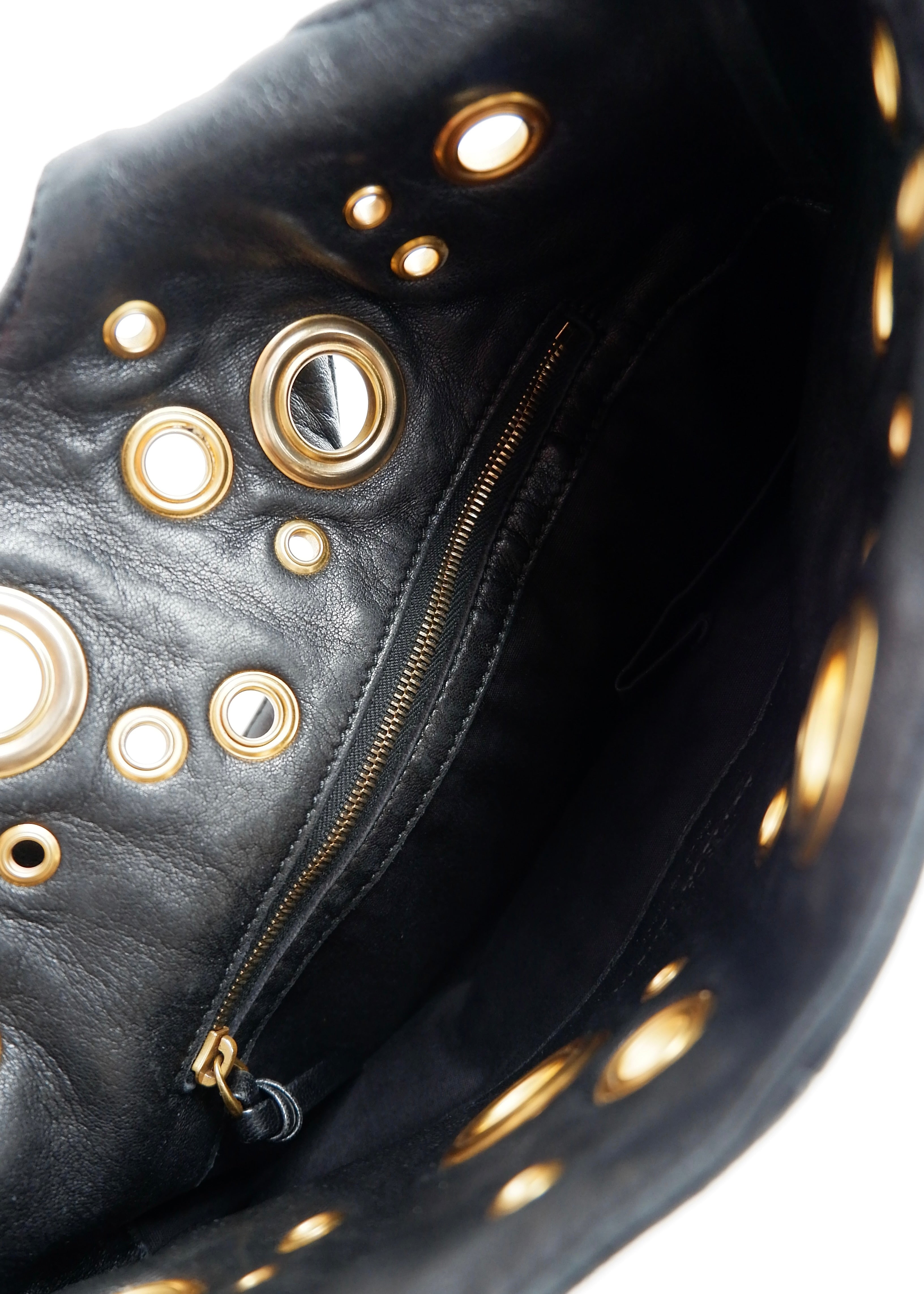 Authentic Preowned Bottega Veneta Black Leather Intrecciato Gold Rivet/Studded Handbag