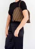 Authentic Preownd Vintage Fendi Brown Canvas Zucca Bowler Shoulder Bag