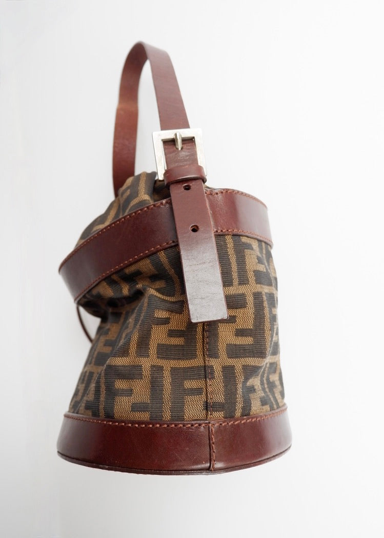 Authentic Preowned Vintage Fendi Brown Zucca Bucket Handbag