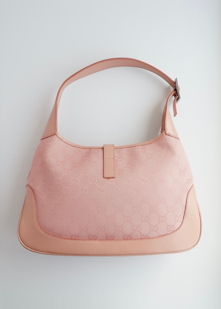 Authentic Preowned Gucci Pink GG Canvas/Leather Jackie Shoulder Bag